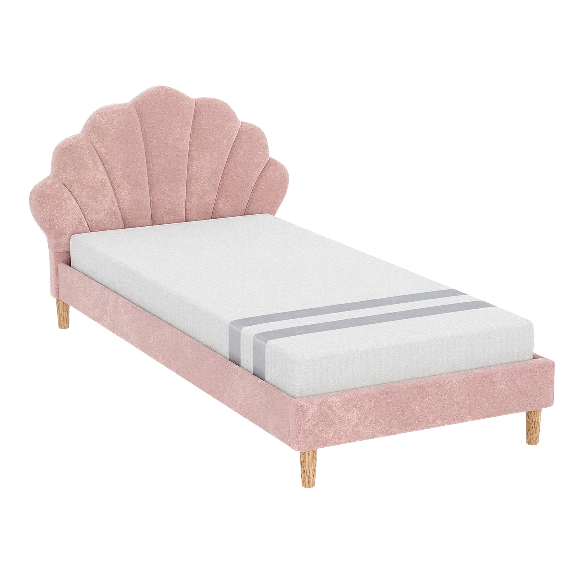 Artiss King Single Bed Frame BedStory Mattress Set Pink Velvet Scallop Bedhead with 20cm Mattress - Image 2
