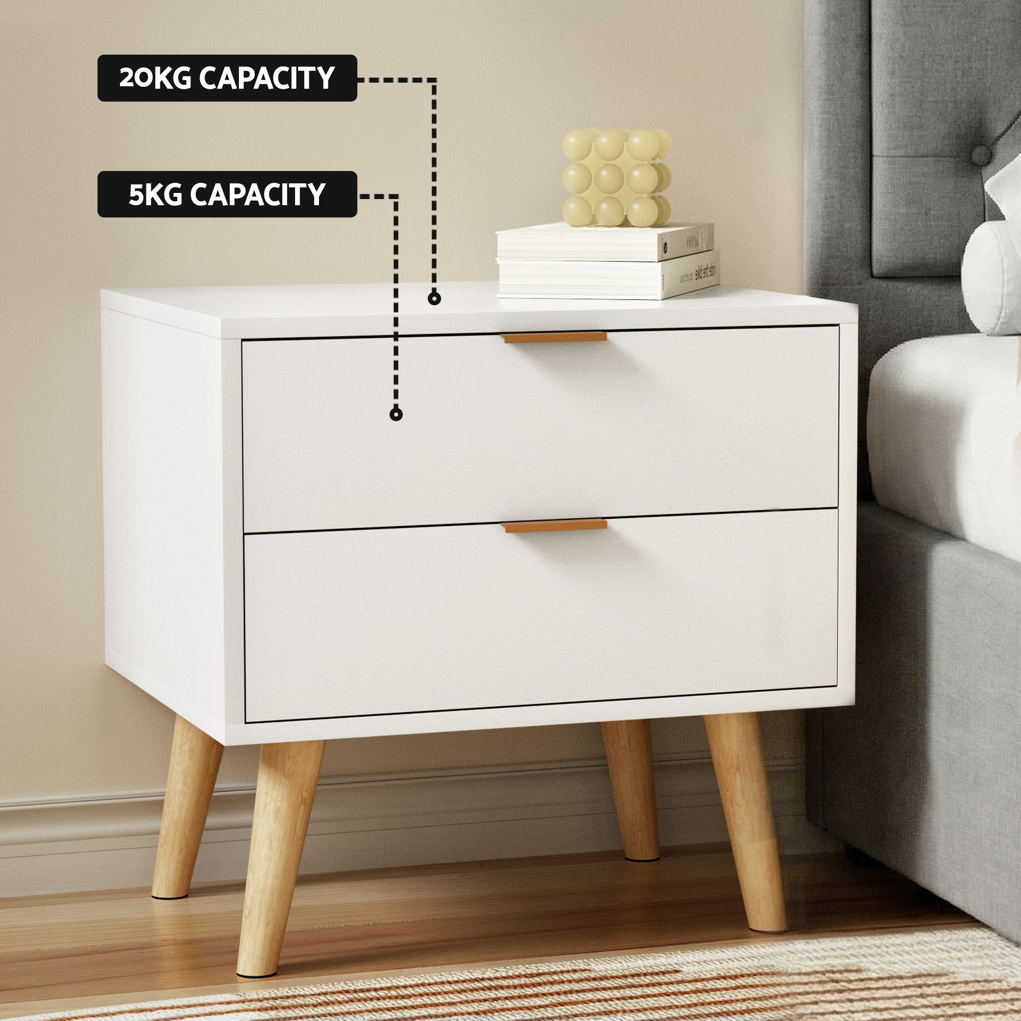 Artiss Upholstered Queen Gas Lift Storage Bed Frame with 2-Drawer Bedside Table Set - Image 7