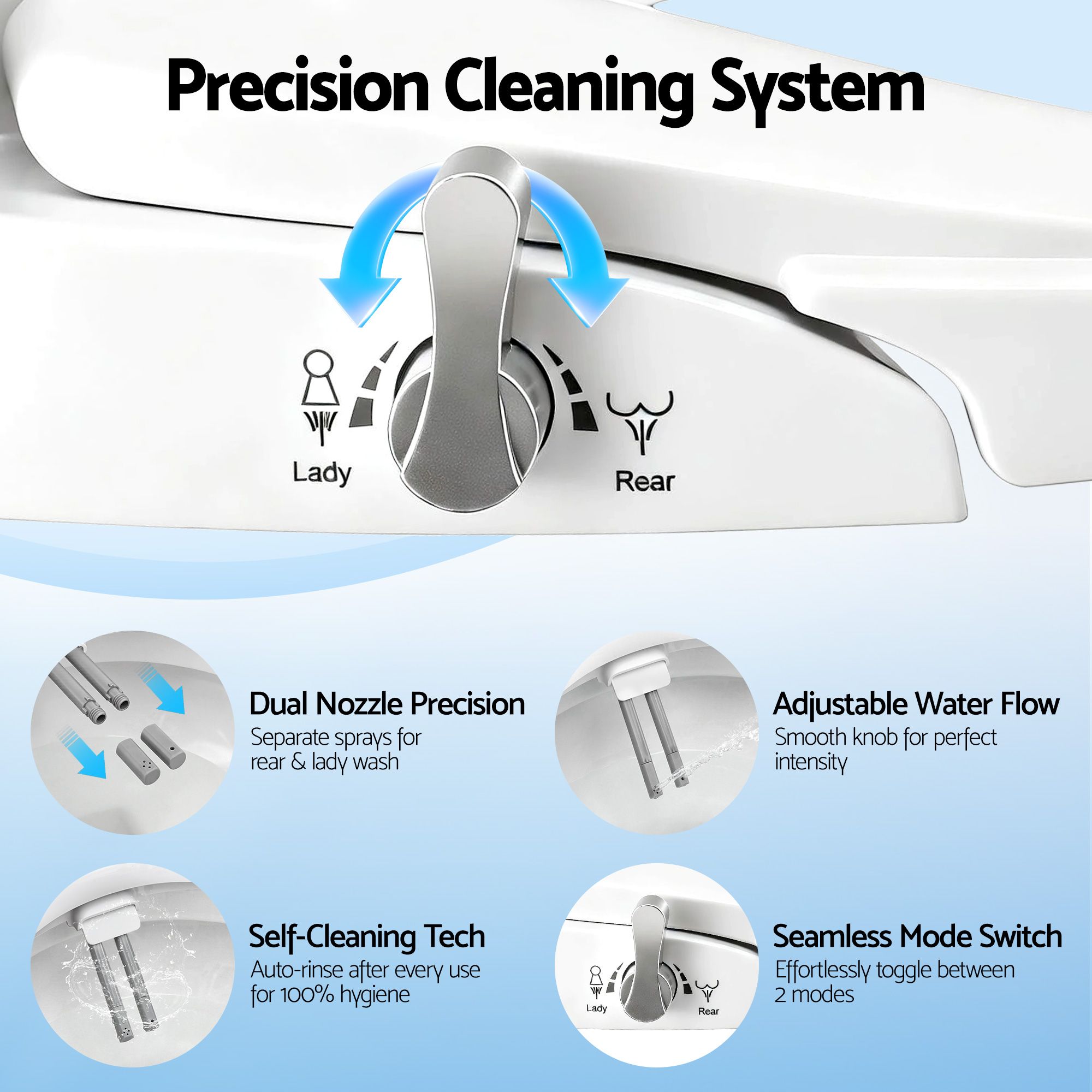 Cefito Non Electric Bidet Toilet Seat O-Shape Dual Nozzle Soft Close WaterMark DIY - Image 6