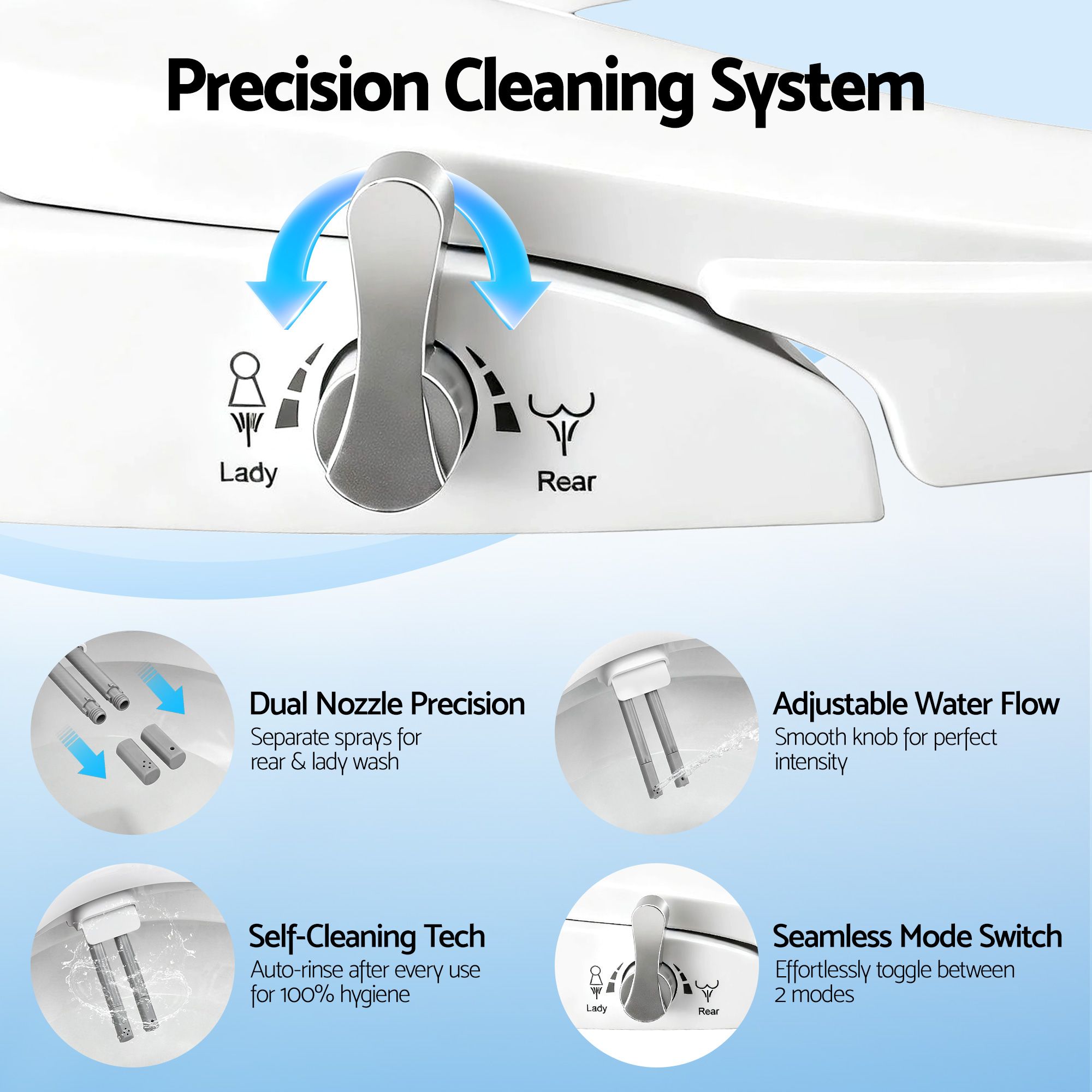Cefito Non Electric Bidet Toilet Seat D-Shape Dual Nozzle Soft Close WaterMark DIY - Image 6