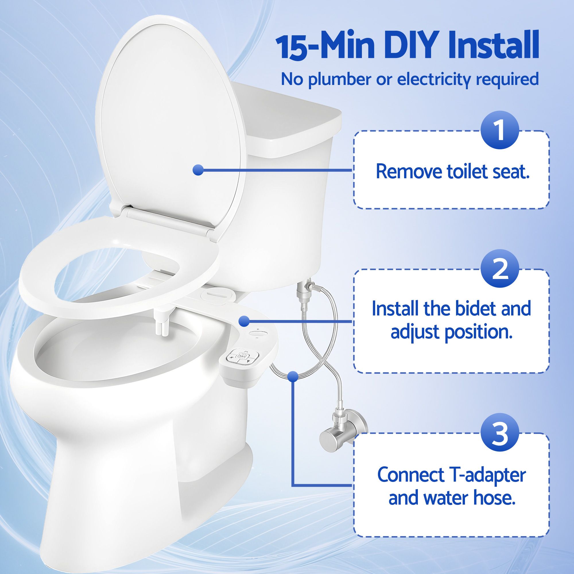 Cefito Ultra-Slim Bidet Attachment Detachable Bidet with Self-Cleaning Dual Nozzle Non-Electric Adjustable Water Pressure, Cold Water Toilet Bide - Image 7