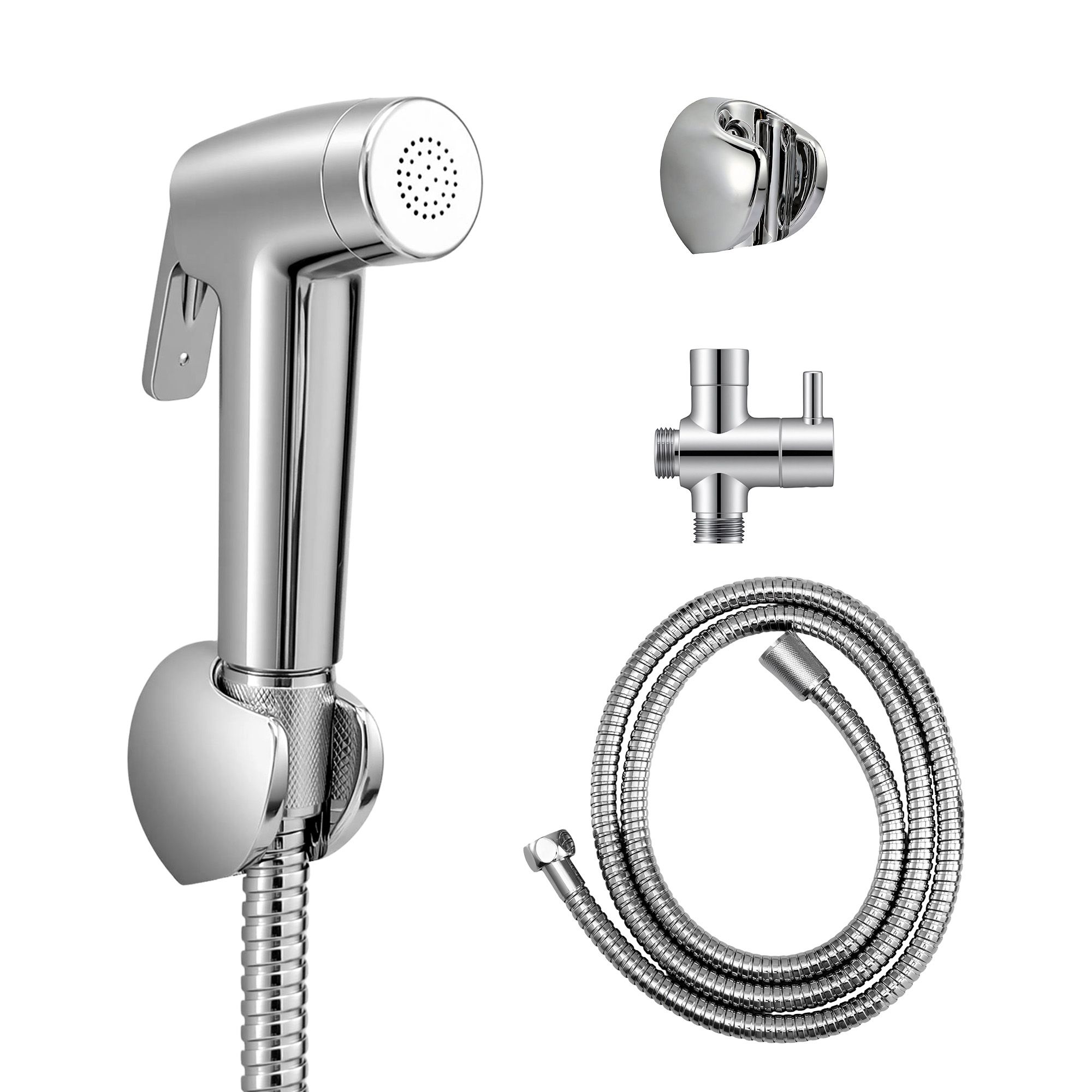 Cefito Handheld Bidet Sprayer for Toilet 1.5m Stainless Steel Hose Jet Spray for Feminine Wash Cloth Diaper Pet Bath Adjustable Pressure Bidet Attachment with G1/2 Valve Silver - Image 2