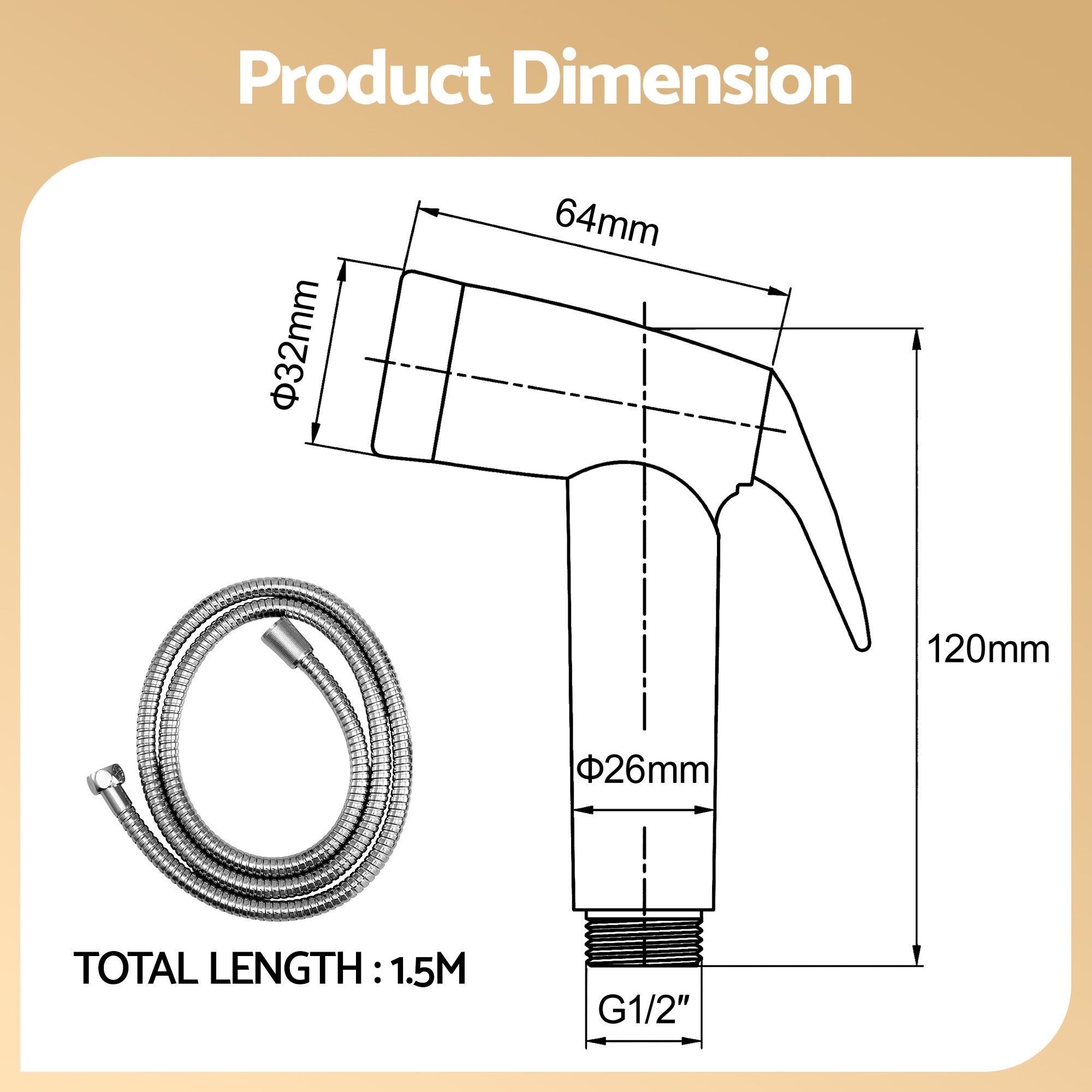 Cefito Handheld Bidet Sprayer for Toilet 1.5m Stainless Steel Hose Jet Spray for Feminine Wash Cloth Diaper Pet Bath Adjustable Pressure Bidet Attachment with G1/2 Valve Silver - Image 3