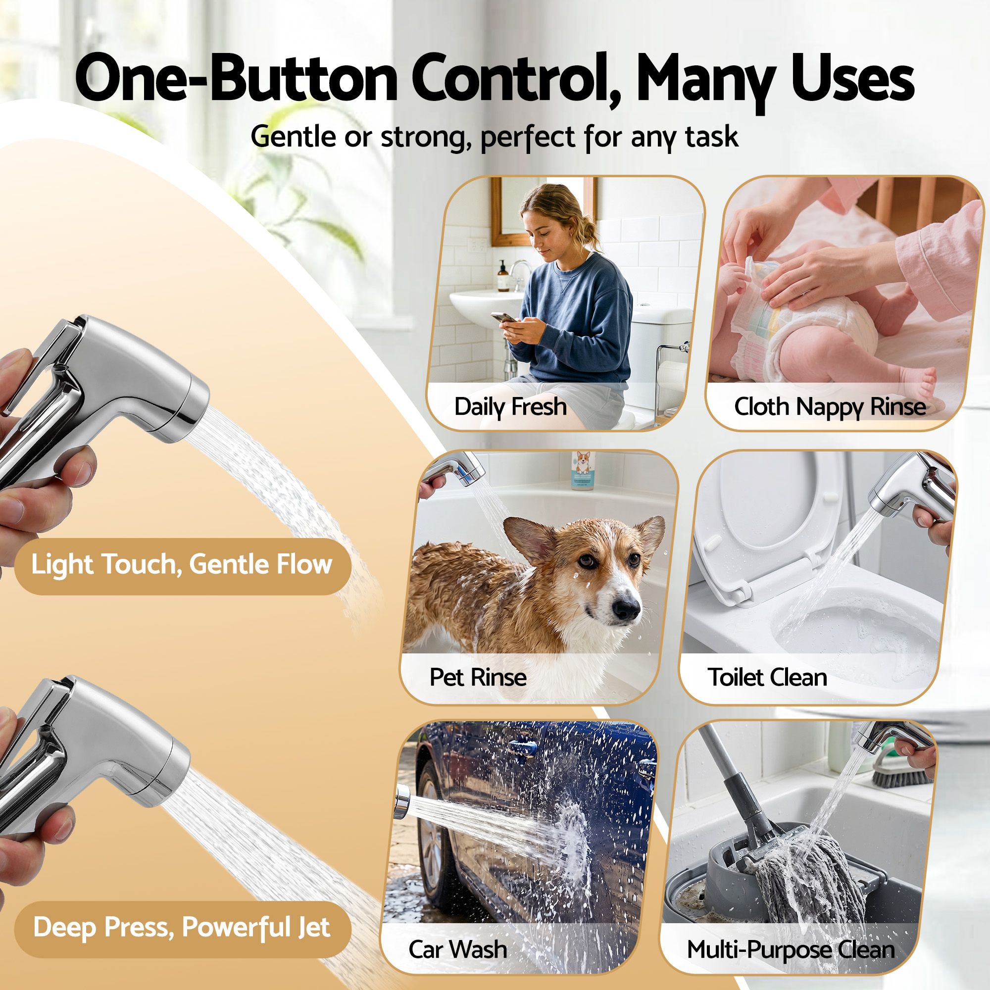 Cefito Handheld Bidet Sprayer for Toilet 1.5m Stainless Steel Hose Jet Spray for Feminine Wash Cloth Diaper Pet Bath Adjustable Pressure Bidet Attachment with G1/2 Valve Silver - Image 6