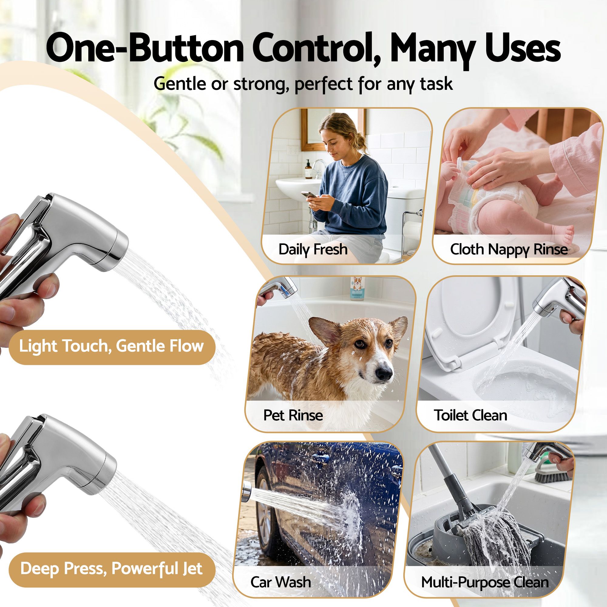 Cefito Handheld Bidet Sprayer for Toilet 1.5m Stainless Steel Hose Jet Spray for Feminine Wash Cloth Diaper Pet Bath Adjustable Pressure Bidet Attachment with G1/2 Valve Silver - Image 7