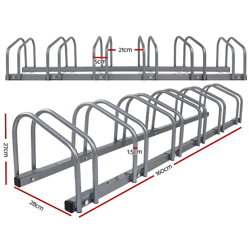 Weisshorn 6 Bike Stand Rack Bicycle Storage Floor Parking Holder Cycling Silver - Image 2