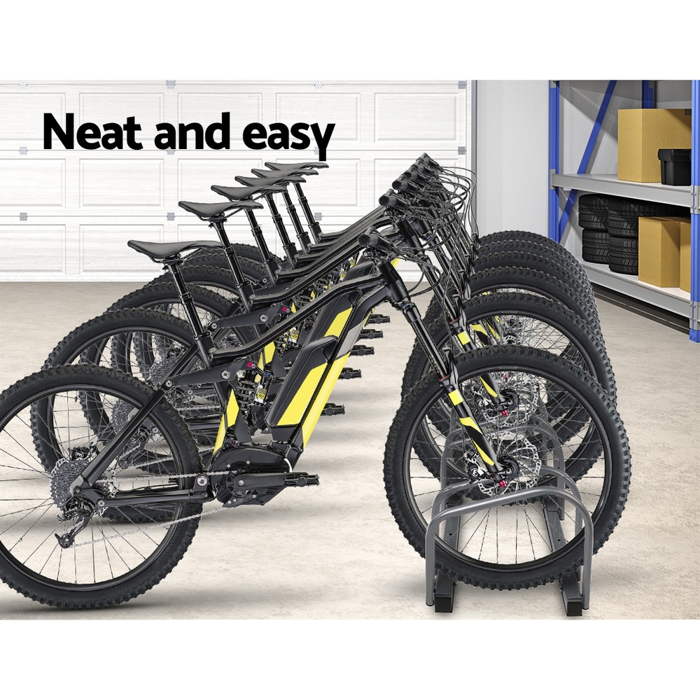 Weisshorn 6 Bike Stand Rack Bicycle Storage Floor Parking Holder Cycling Silver - Image 3