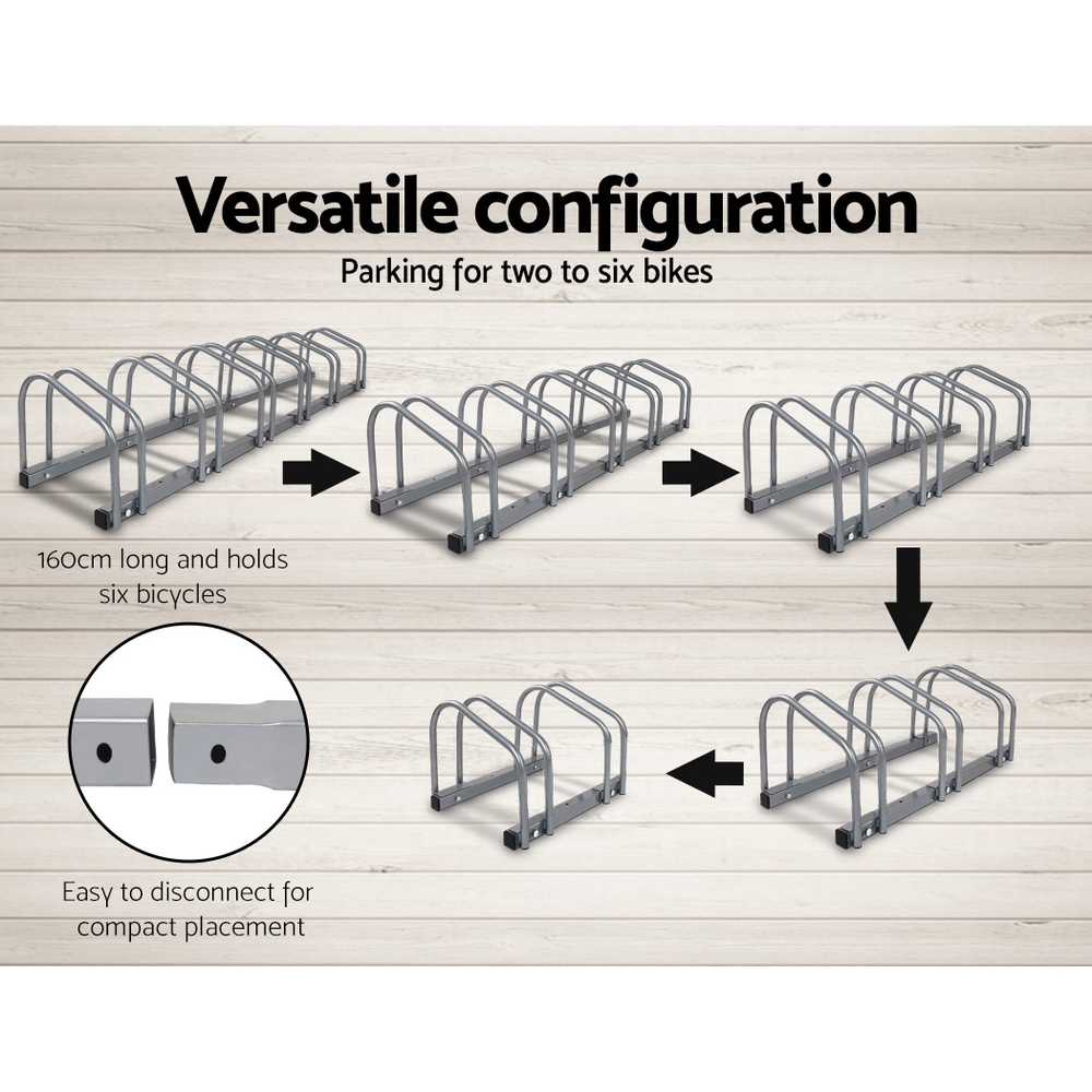 Weisshorn 6 Bike Stand Rack Bicycle Storage Floor Parking Holder Cycling Silver - Image 4