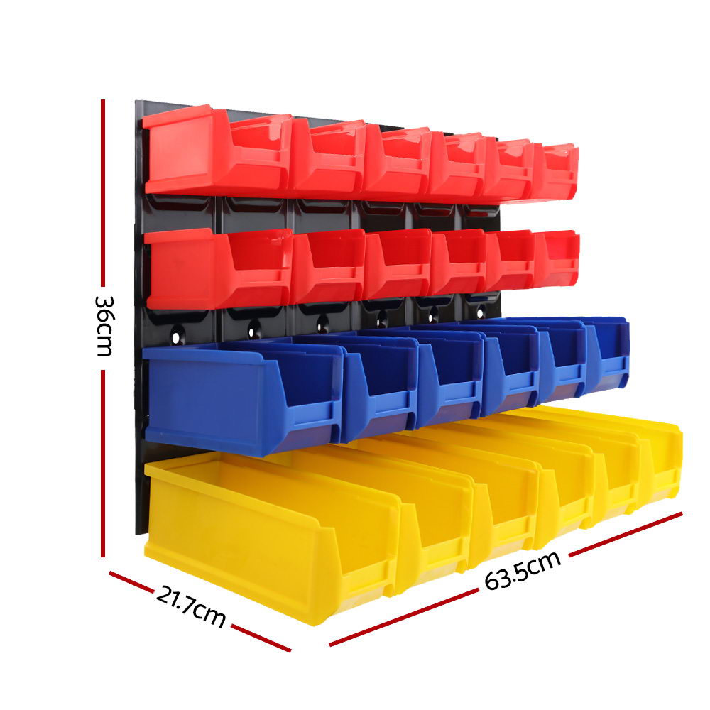 Giantz 48 Storage Bin Rack Wall Mounted Peg Board - Image 2