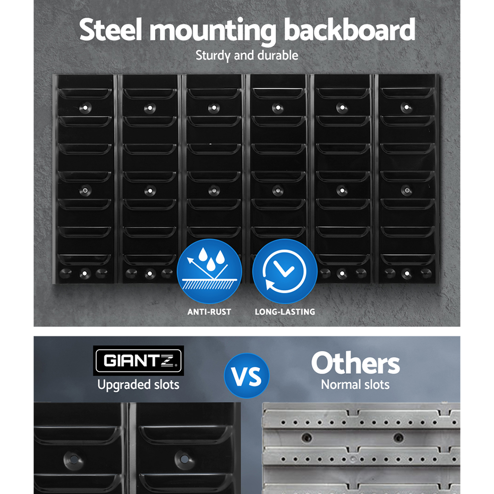 Giantz 48 Storage Bin Rack Wall Mounted Peg Board - Image 6