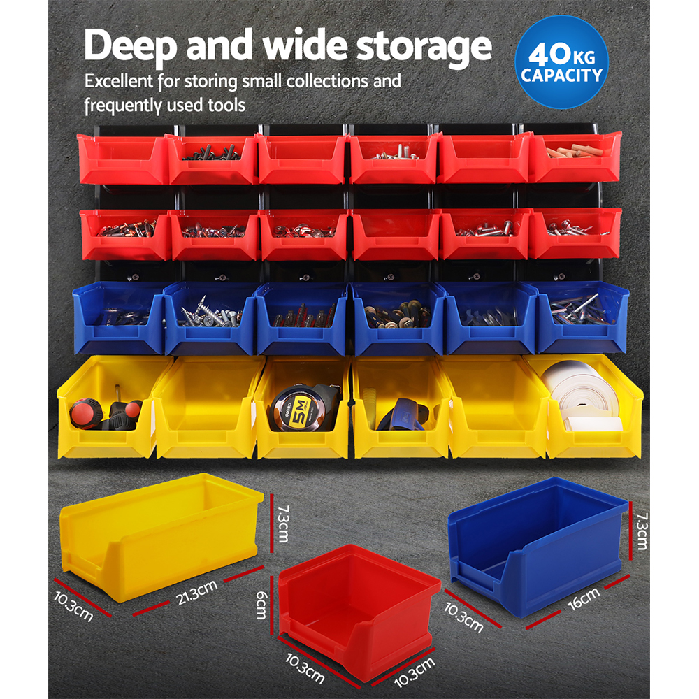 Giantz 48 Storage Bin Rack Wall Mounted Peg Board - Image 7