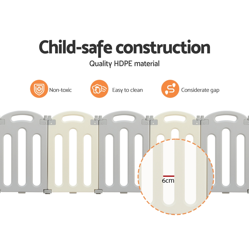 Keezi Baby Playpen 16 Panels Foldable Toddler Fence Safety Play Activity Centre - Image 6