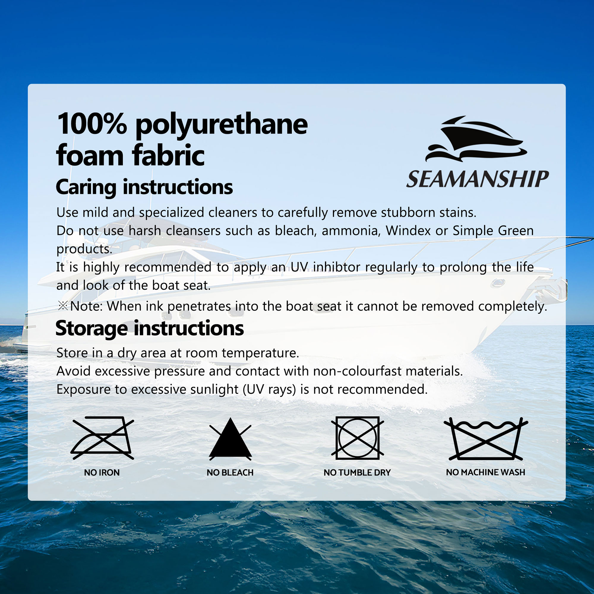 Seamanship 2X Folding Boat Seats with 2X Adjustable Pedestals 55–75cm Marine Swivel Low Back 13cm Padding White Blue - Image 7