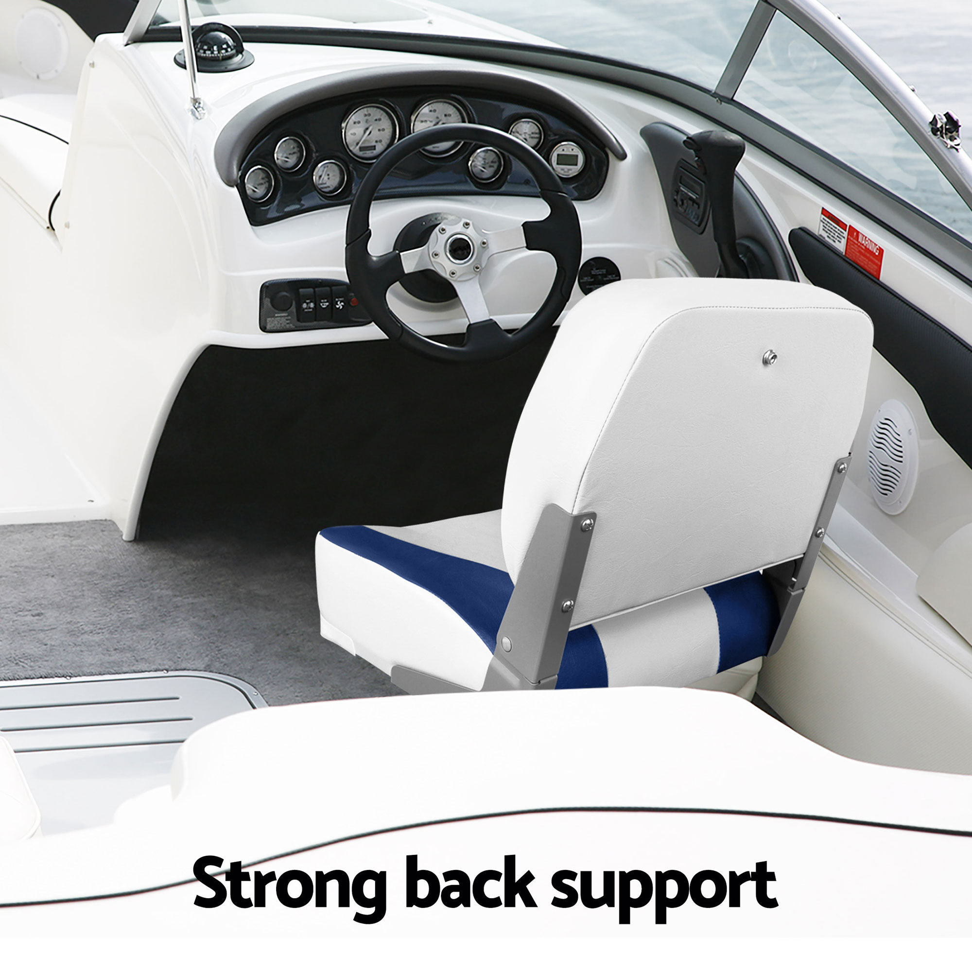 Seamanship 2X Folding Boat Seats with 2X Adjustable Pedestals 55–75cm Marine Swivel Low Back 13cm Padding White Blue - Image 8