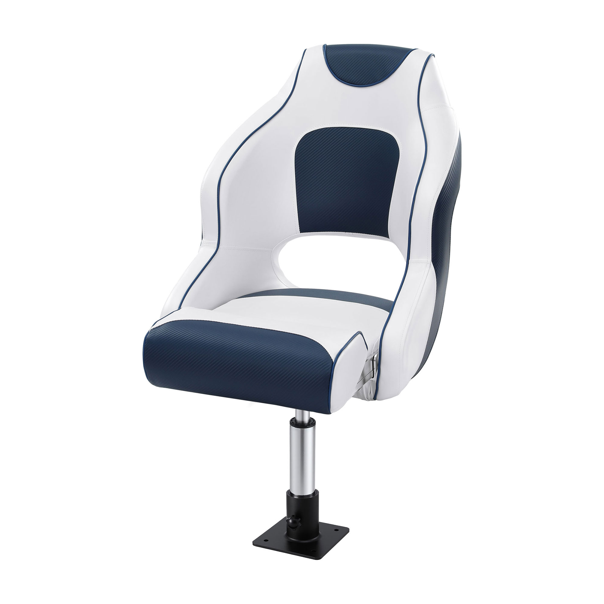 Seamanship Captain Bucket Boat Seats Flip Up Bolster Swivel 15cm Padding with Adjustable Pedestals 34–46cm Blue - Image 1