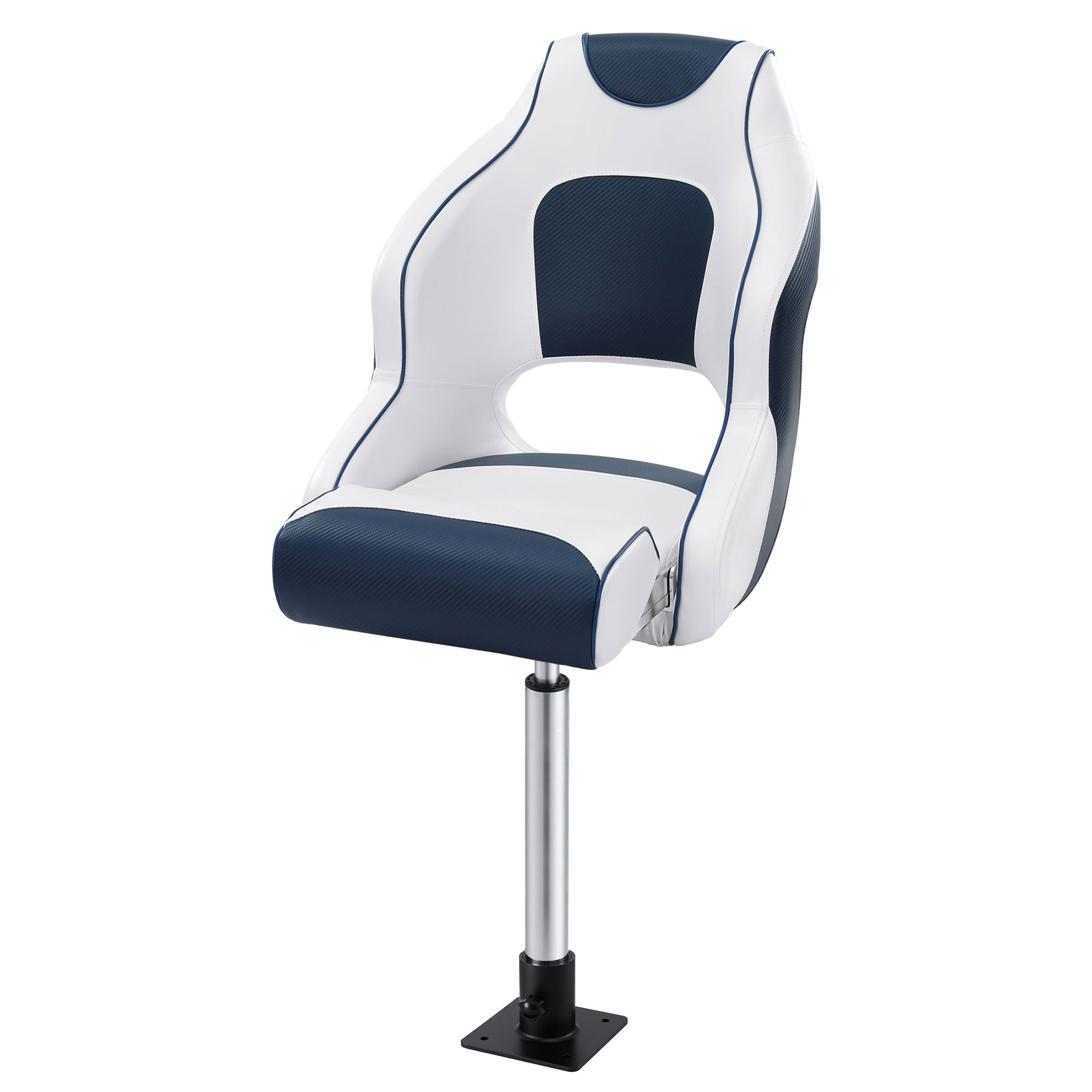 Seamanship Captain Bucket Boat Seats Flip Up Bolster Swivel 15cm Padding with Adjustable Pedestals 55–75cm Blue - Image 1