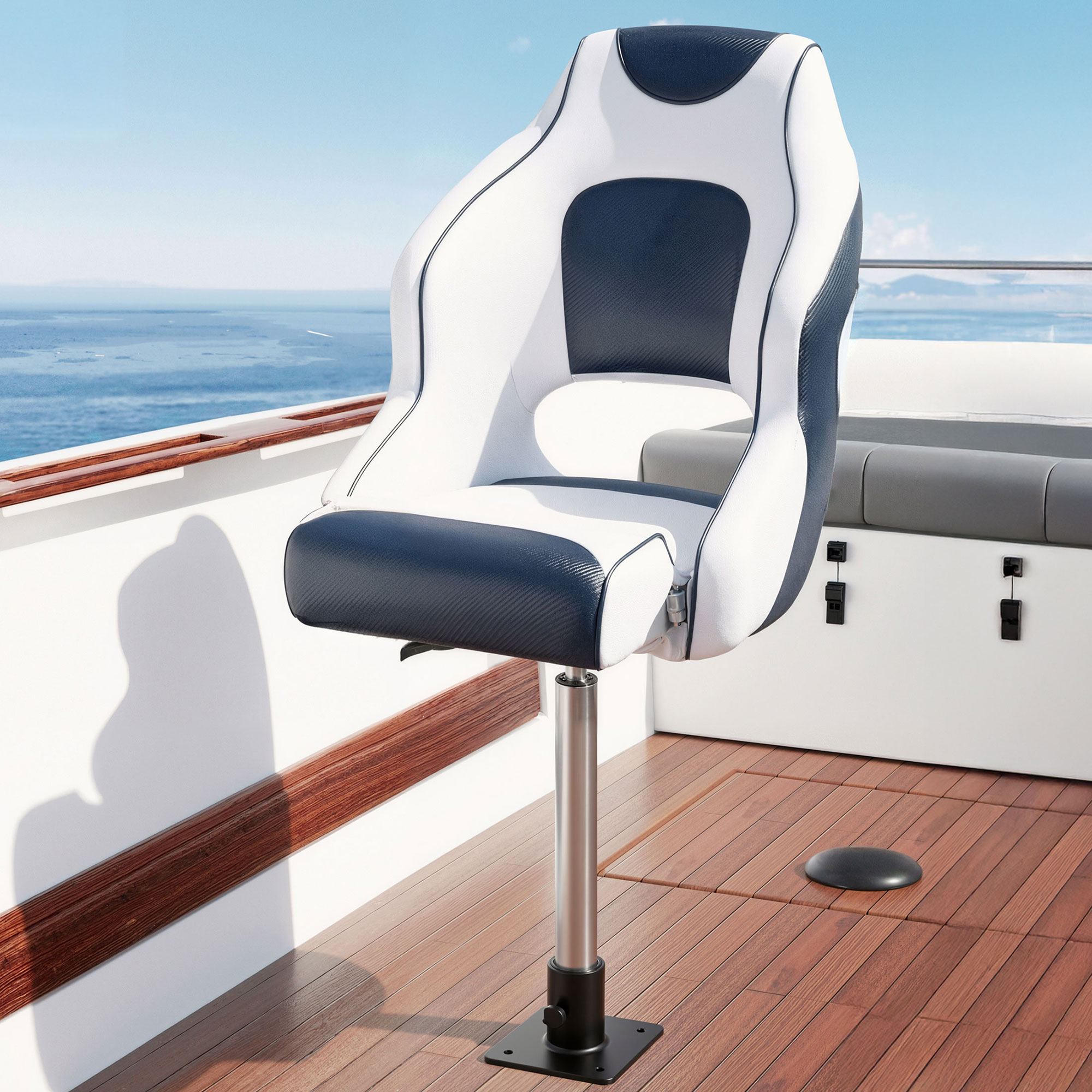 Seamanship Captain Bucket Boat Seats Flip Up Bolster Swivel 15cm Padding with Adjustable Pedestals 55–75cm Blue - Image 8