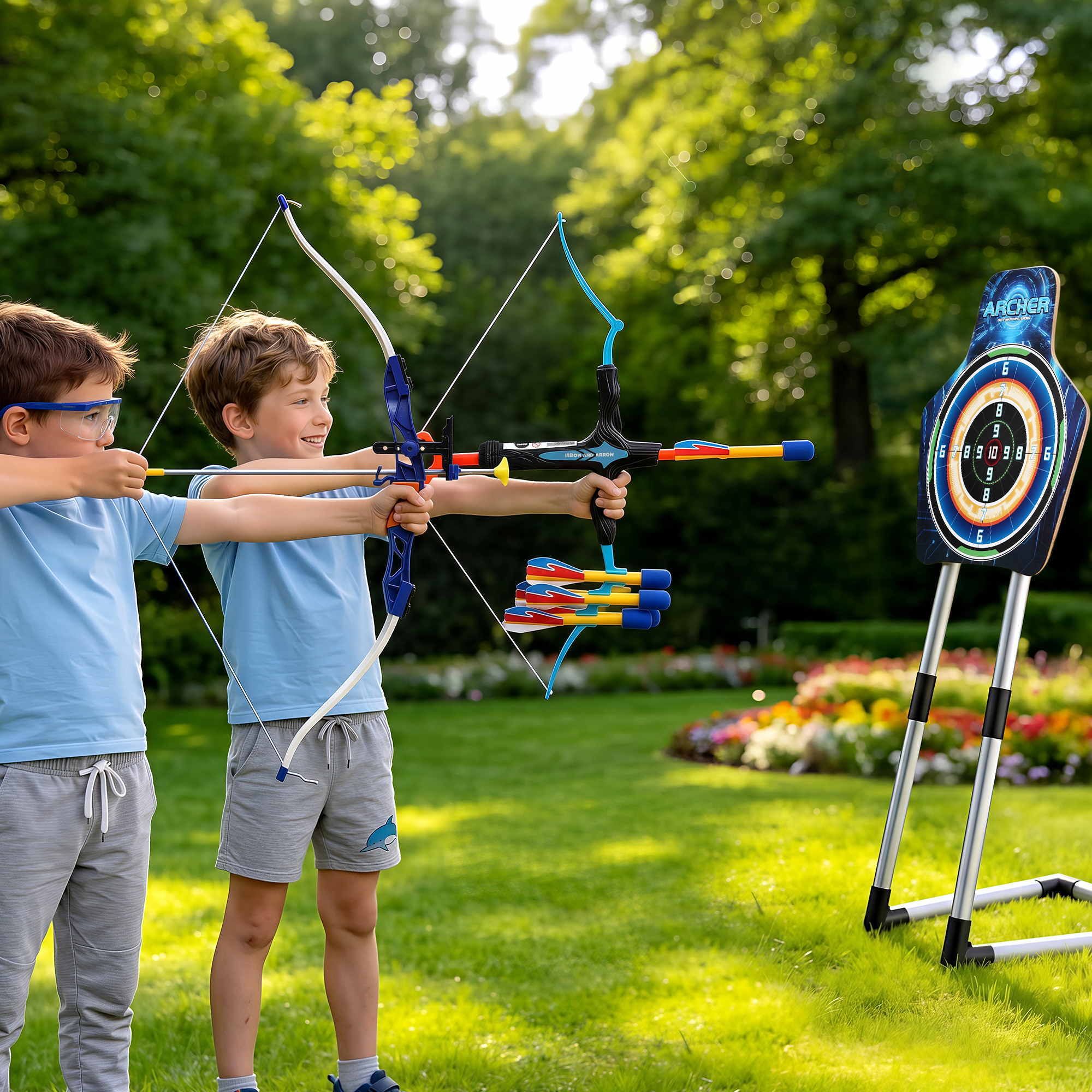Keezi Kids Bow and Arrow Set Toy Archery Standing Target Suction Cup Arrows - Image 1