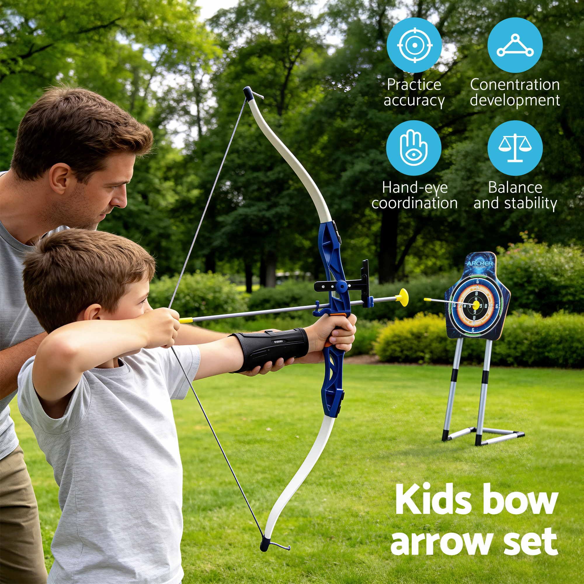 Keezi Kids Bow and Arrow Set Toy Archery Standing Target Suction Cup Arrows - Image 4