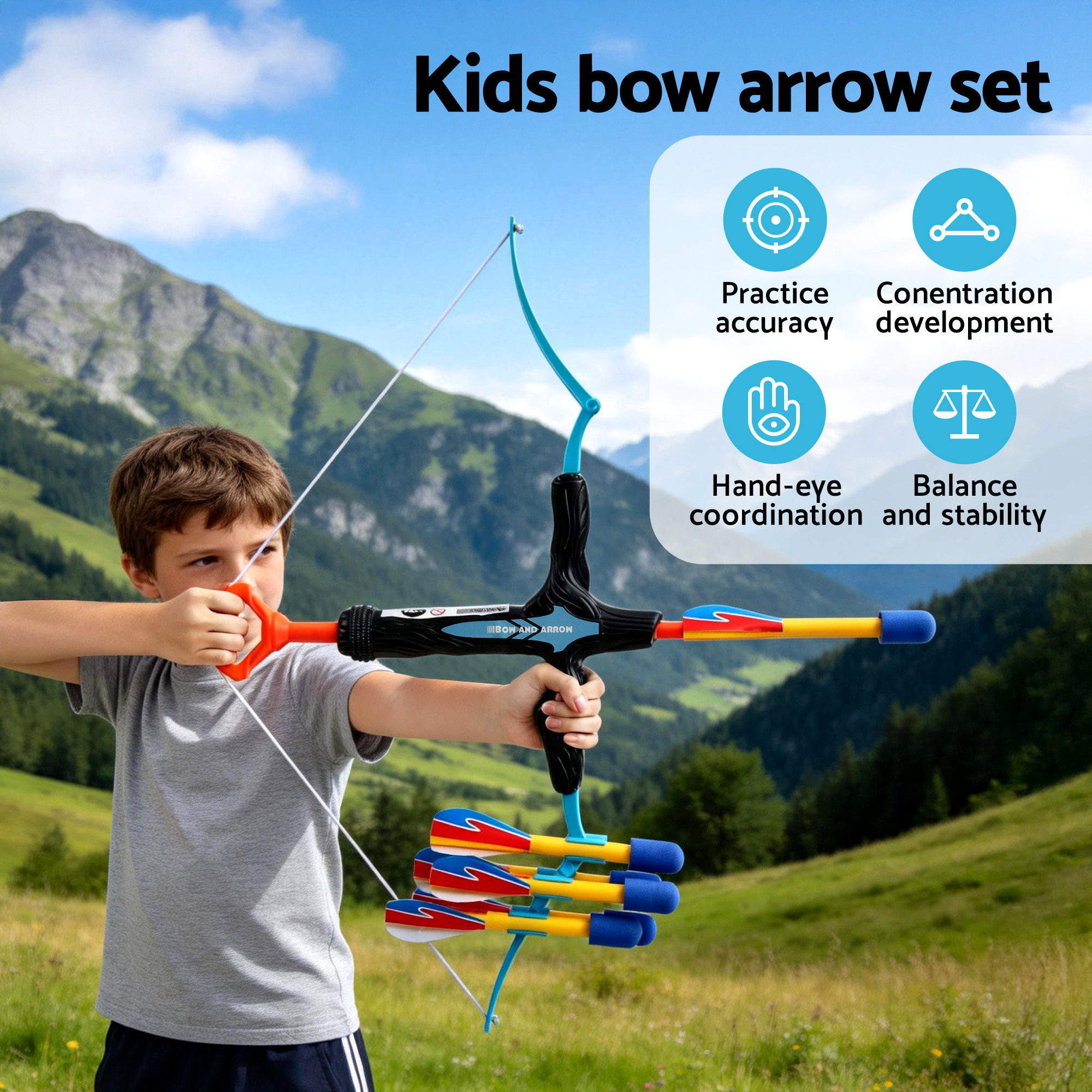 Keezi Kids Bow and Arrow Set Outdoor Sport Game Archery Toys 6 Arrows Children Gifts - Image 4