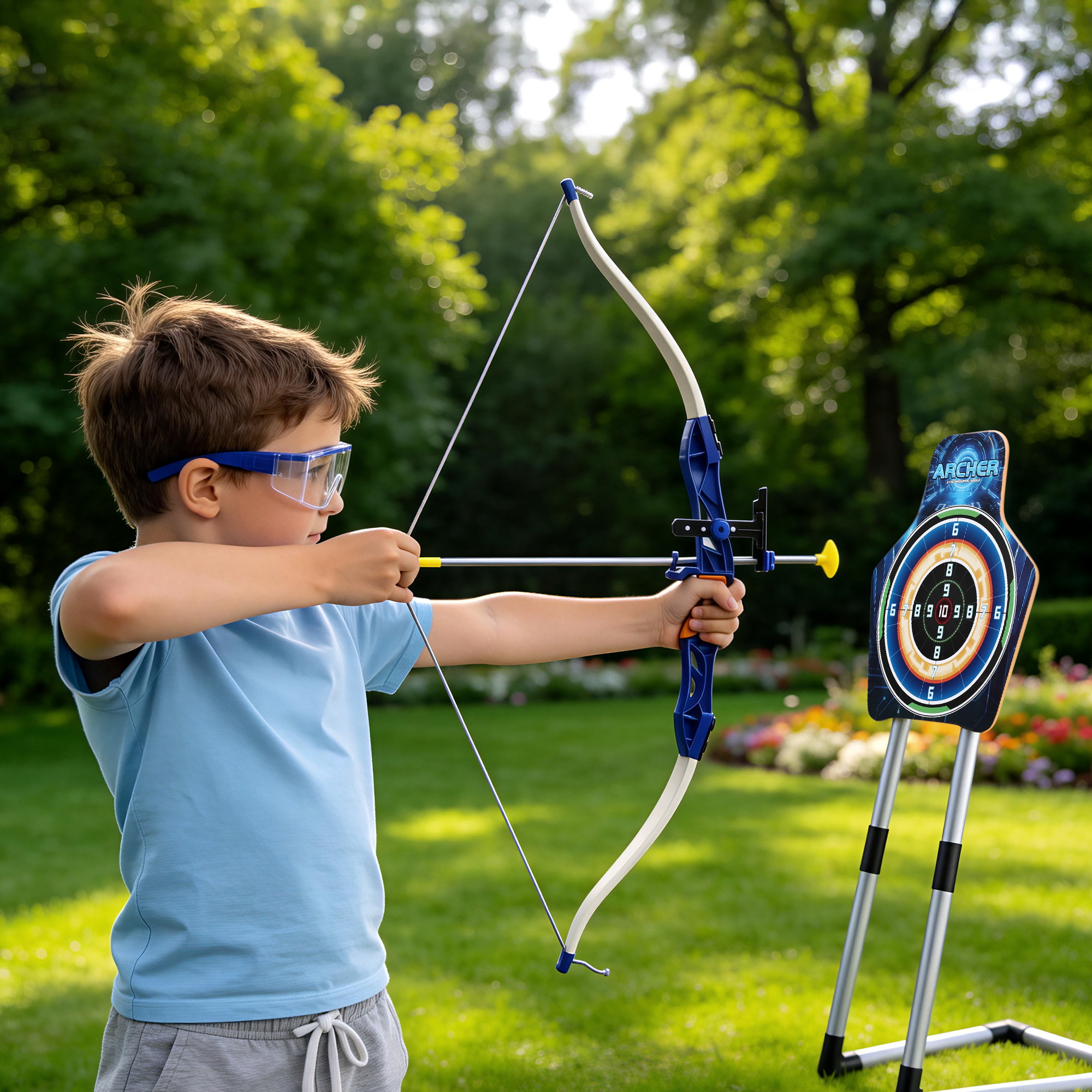 Keezi Kids Bow and Arrow Set Toy Archery Standing Target Suction Cup Arrows Goggles - Image 1