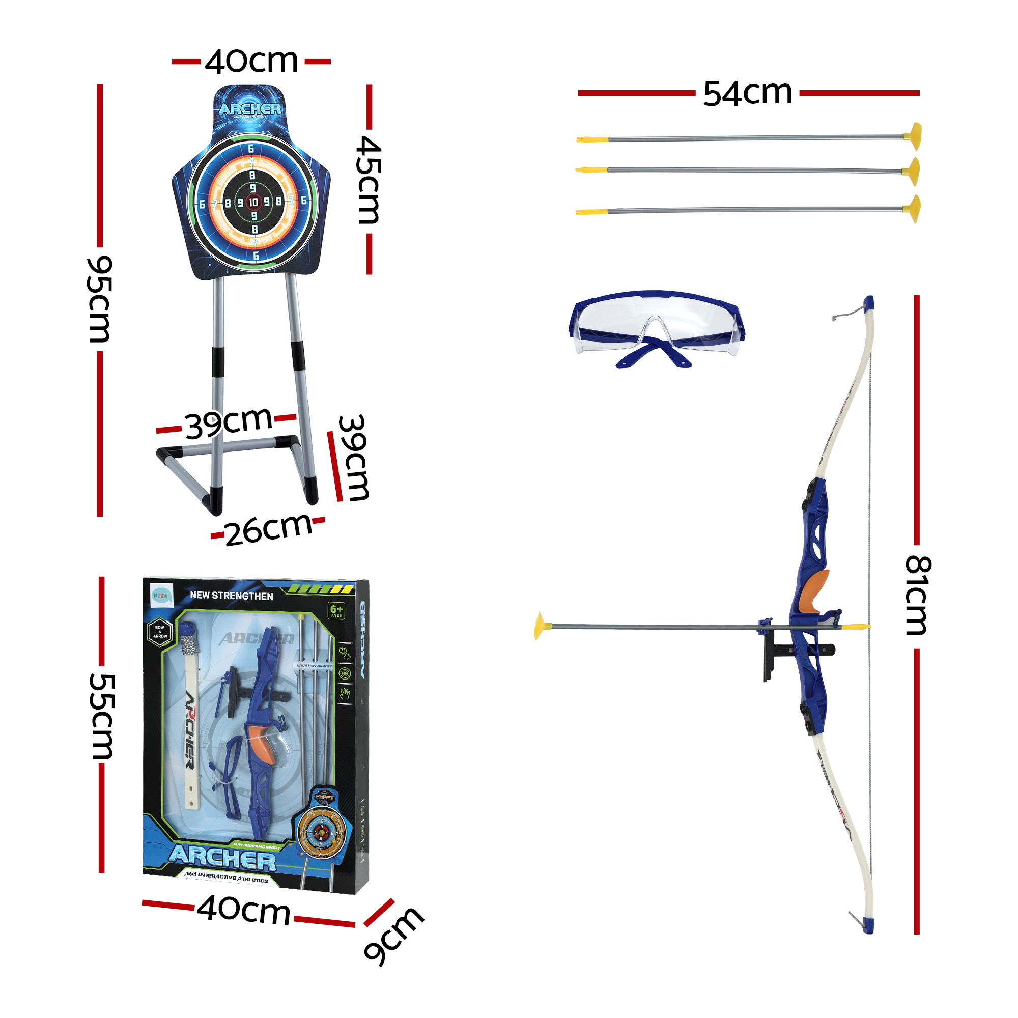 Keezi Kids Bow and Arrow Set Toy Archery Standing Target Suction Cup Arrows Goggles - Image 2