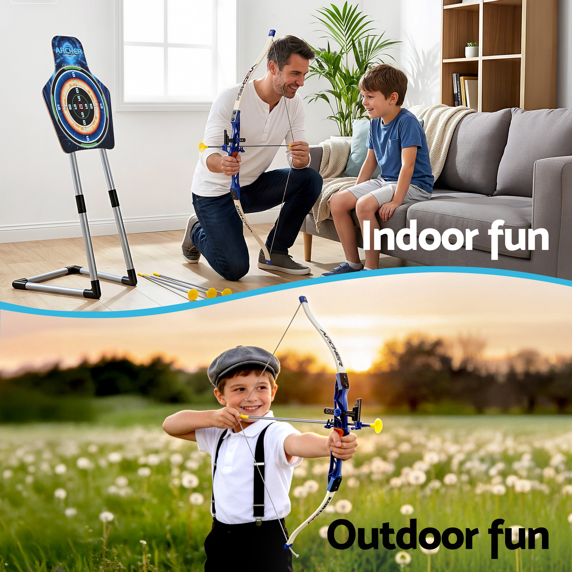 Keezi Kids Bow and Arrow Set Toy Archery Standing Target Suction Cup Arrows Goggles - Image 5