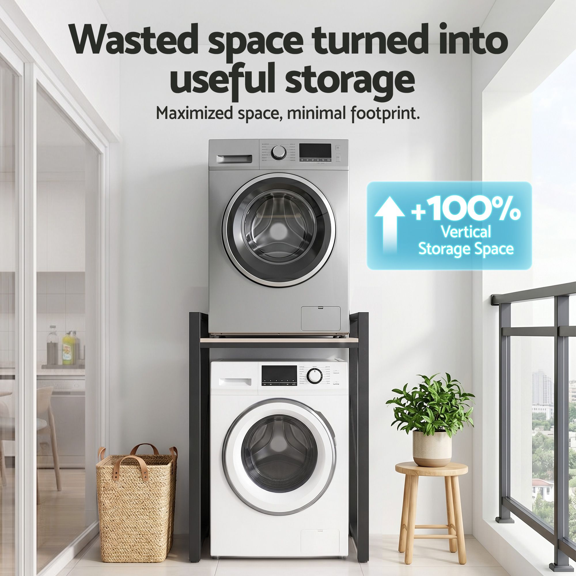 Artiss Over Washing Machine Rack Laundry Shelf Space Saver 75cm Black - Image 5
