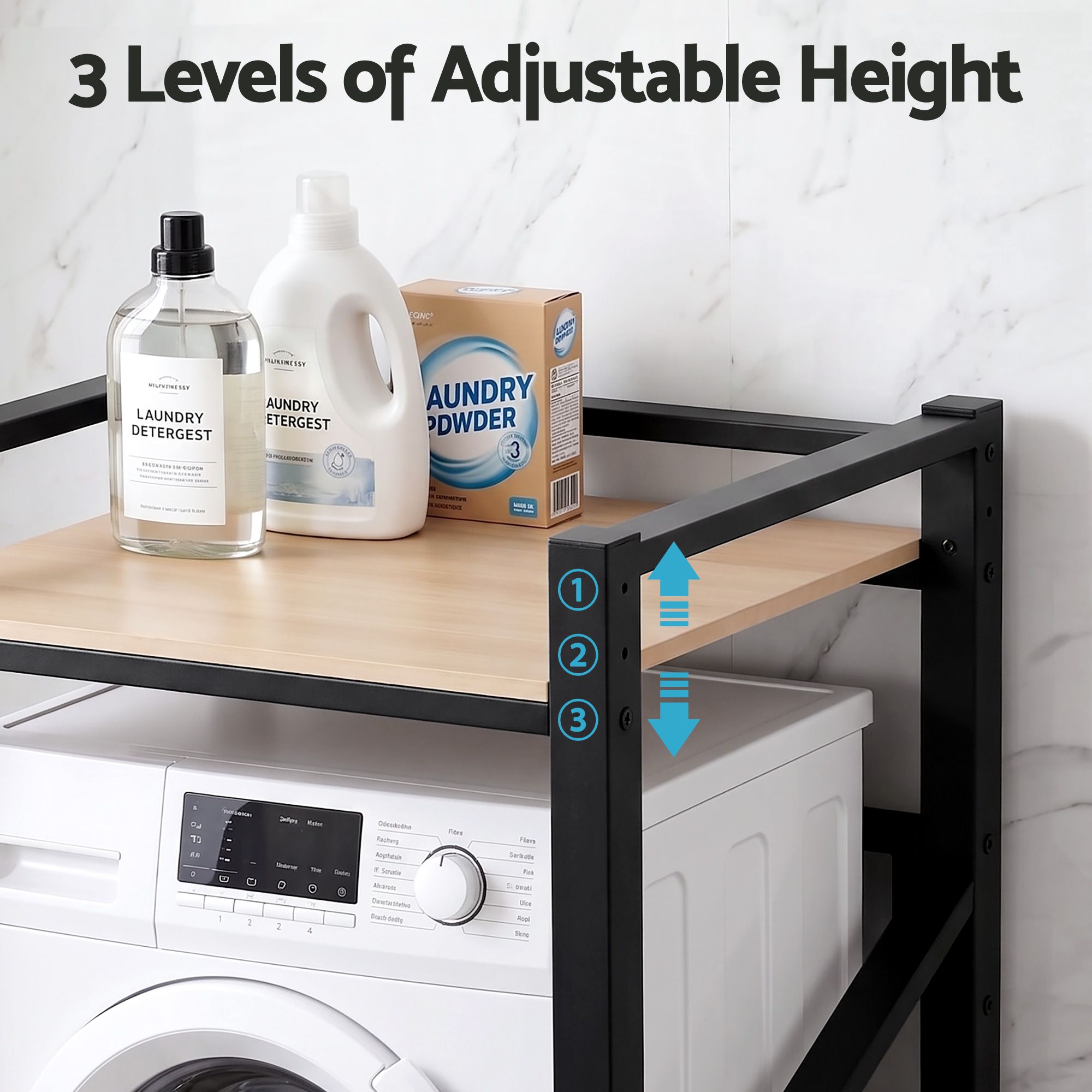 Artiss Over Washing Machine Rack Laundry Shelf Space Saver 75cm Black - Image 7