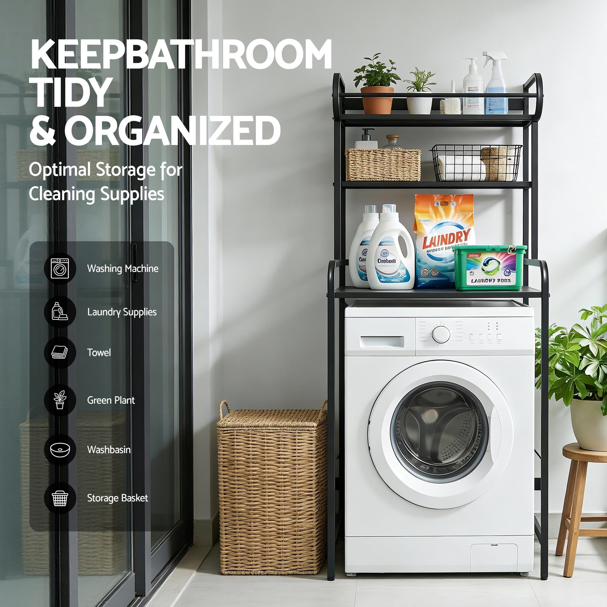 Artiss Bathroom Storage Shelf Over Washing Machine Toilet 3 Tier - Image 5