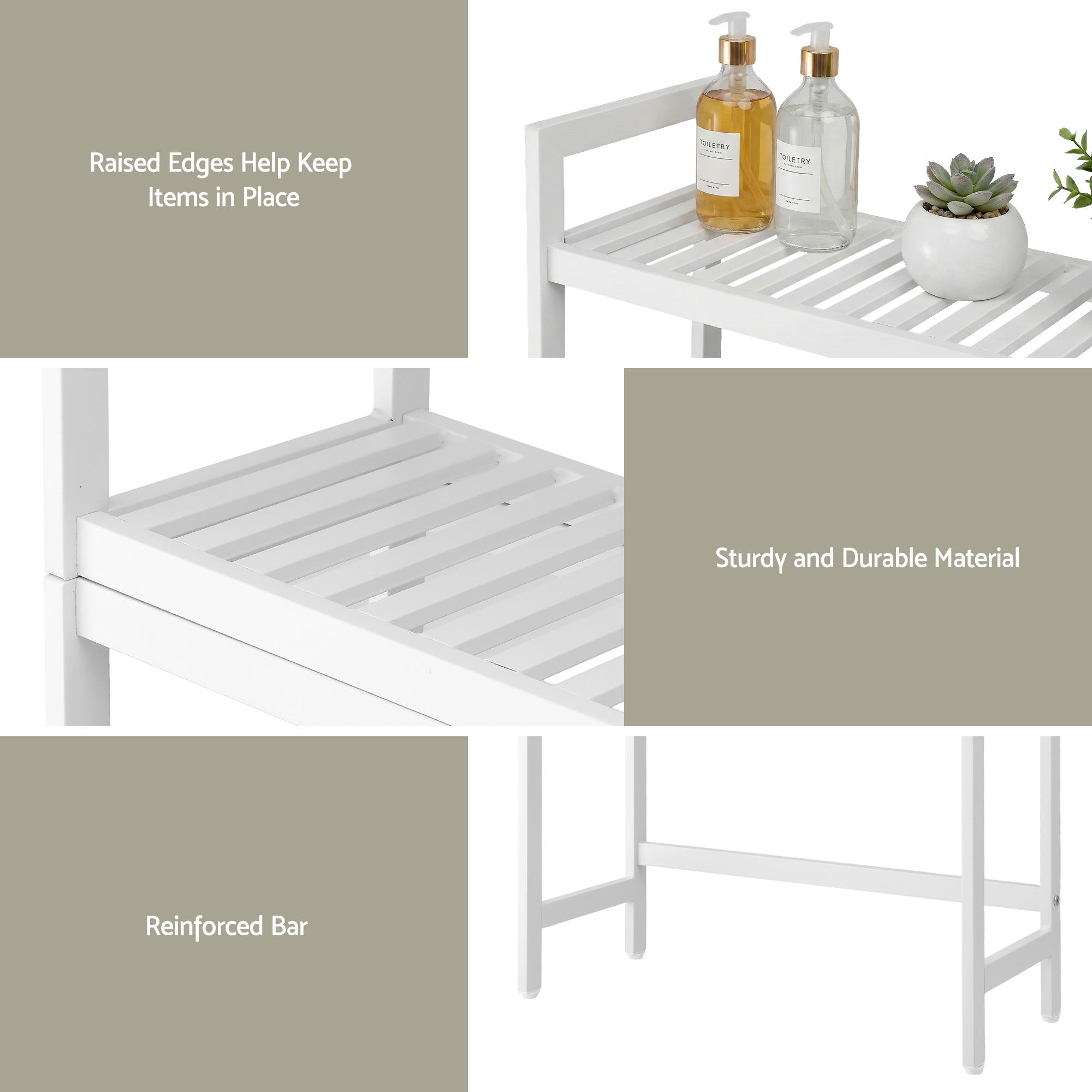 Artiss Over Toilet Storage Bathroom Rack Space Saving 3 Tier Organiser White - Image 8