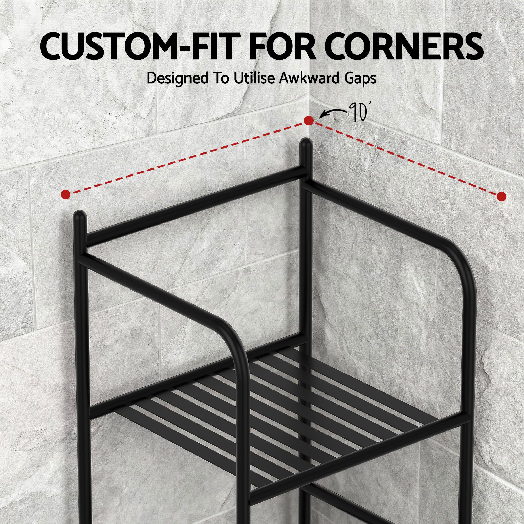 Artiss 2X Floor Standing Corner Shower Caddy 5 Tier Bathroom Organizer Black - Image 6