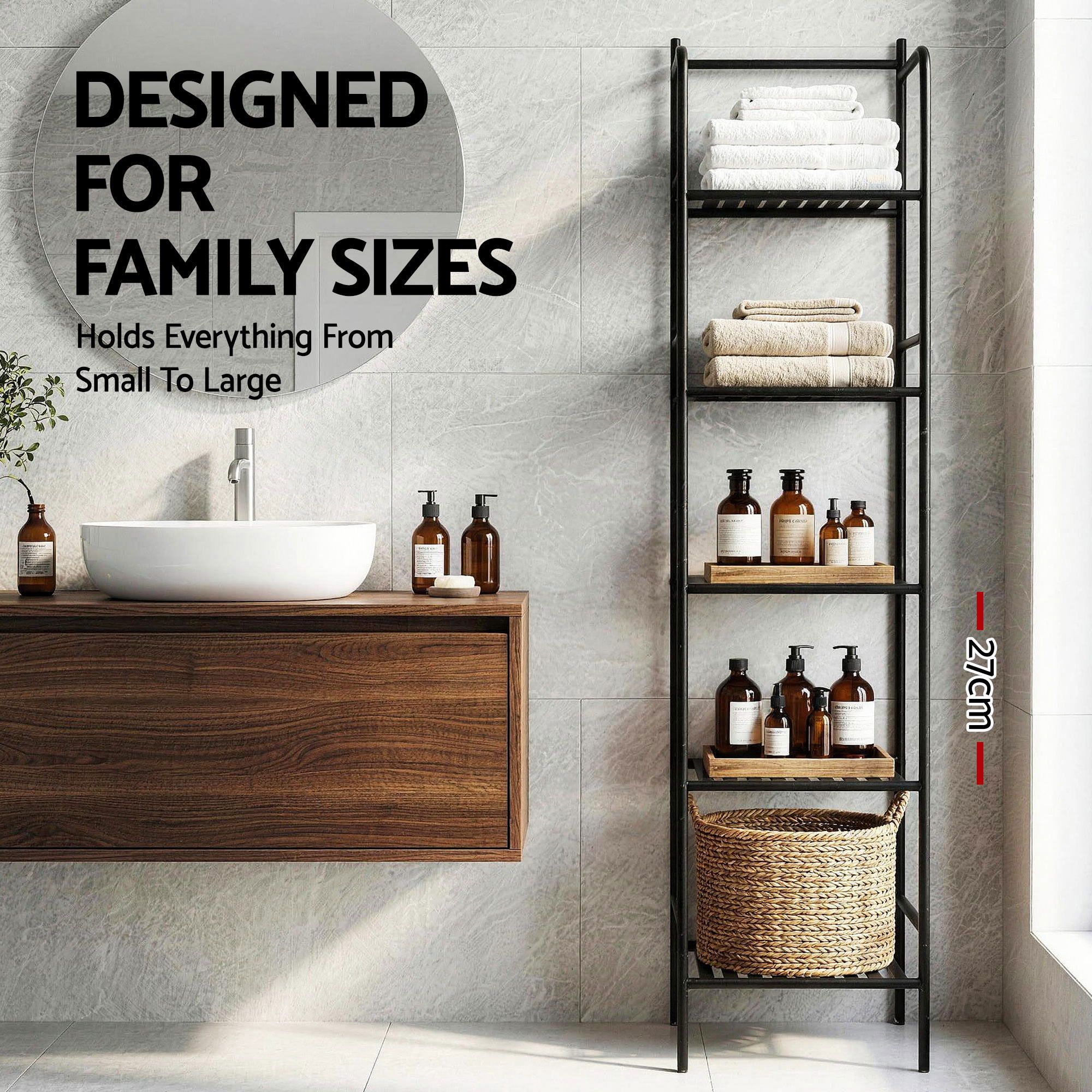 Artiss 2X Floor Standing Corner Shower Caddy 5 Tier Bathroom Organizer Black - Image 7