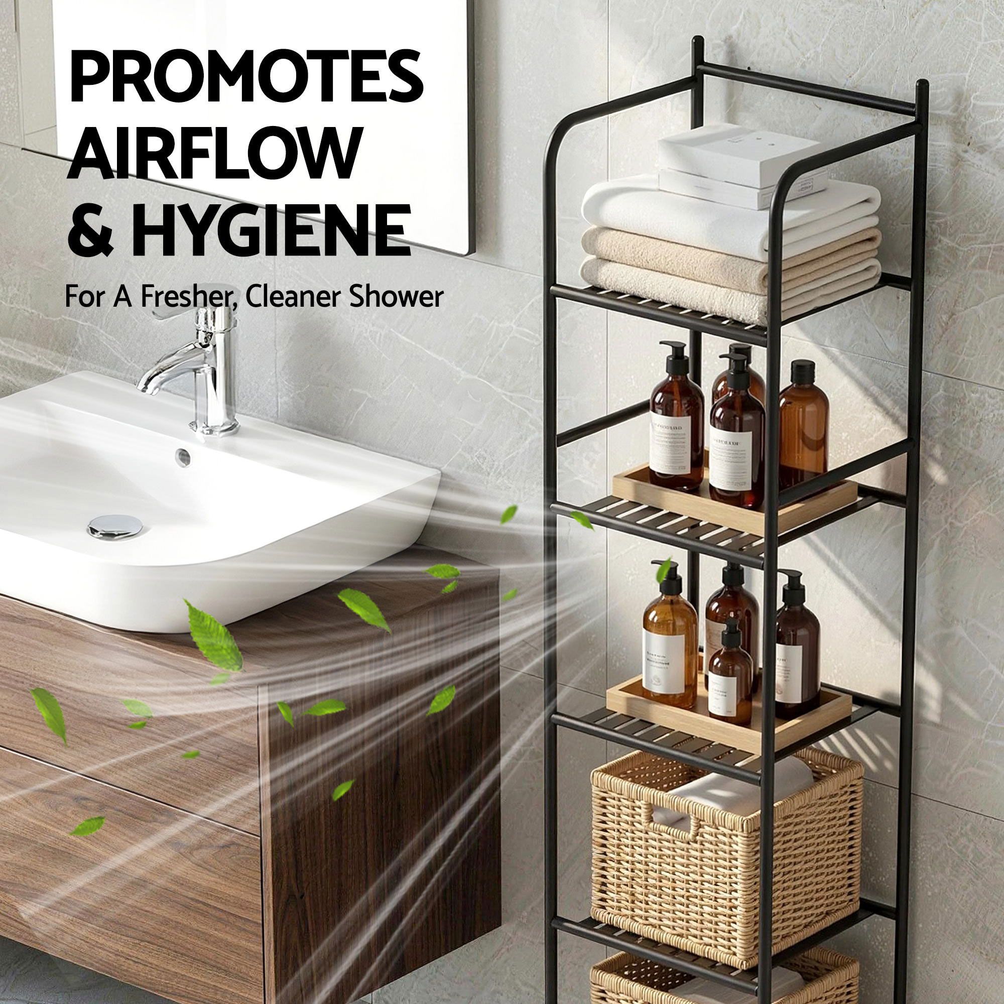 Artiss 2X Floor Standing Corner Shower Caddy 5 Tier Bathroom Organizer Black - Image 8