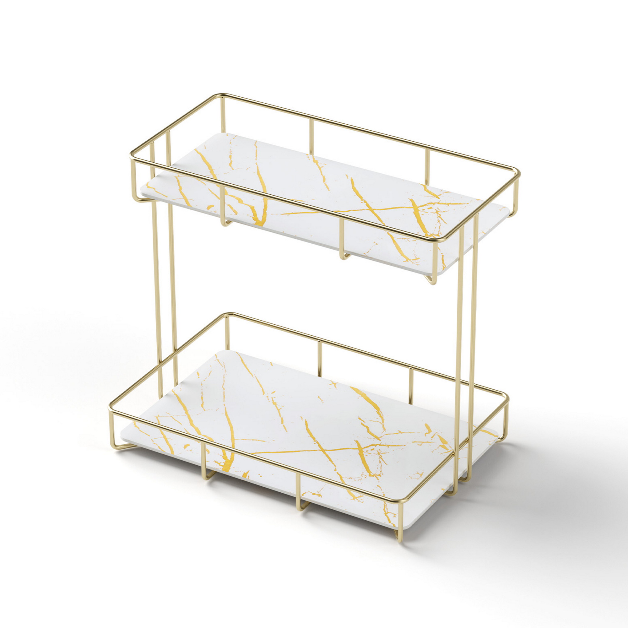 Artiss Bathroom Storage Rack 2 Tier Corner Organiser Gold Marble Look - Image 1