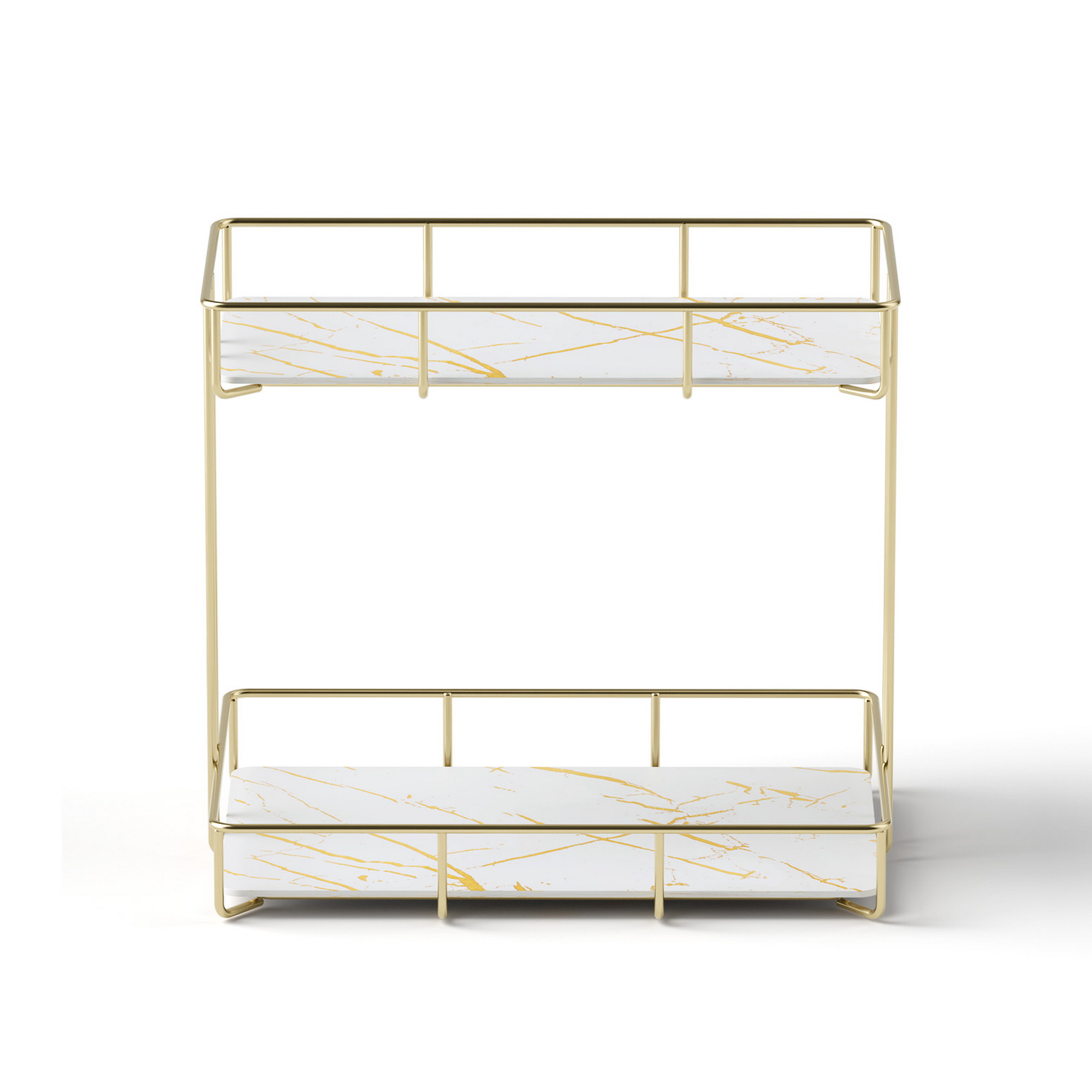 Artiss Bathroom Storage Rack 2 Tier Corner Organiser Gold Marble Look - Image 3