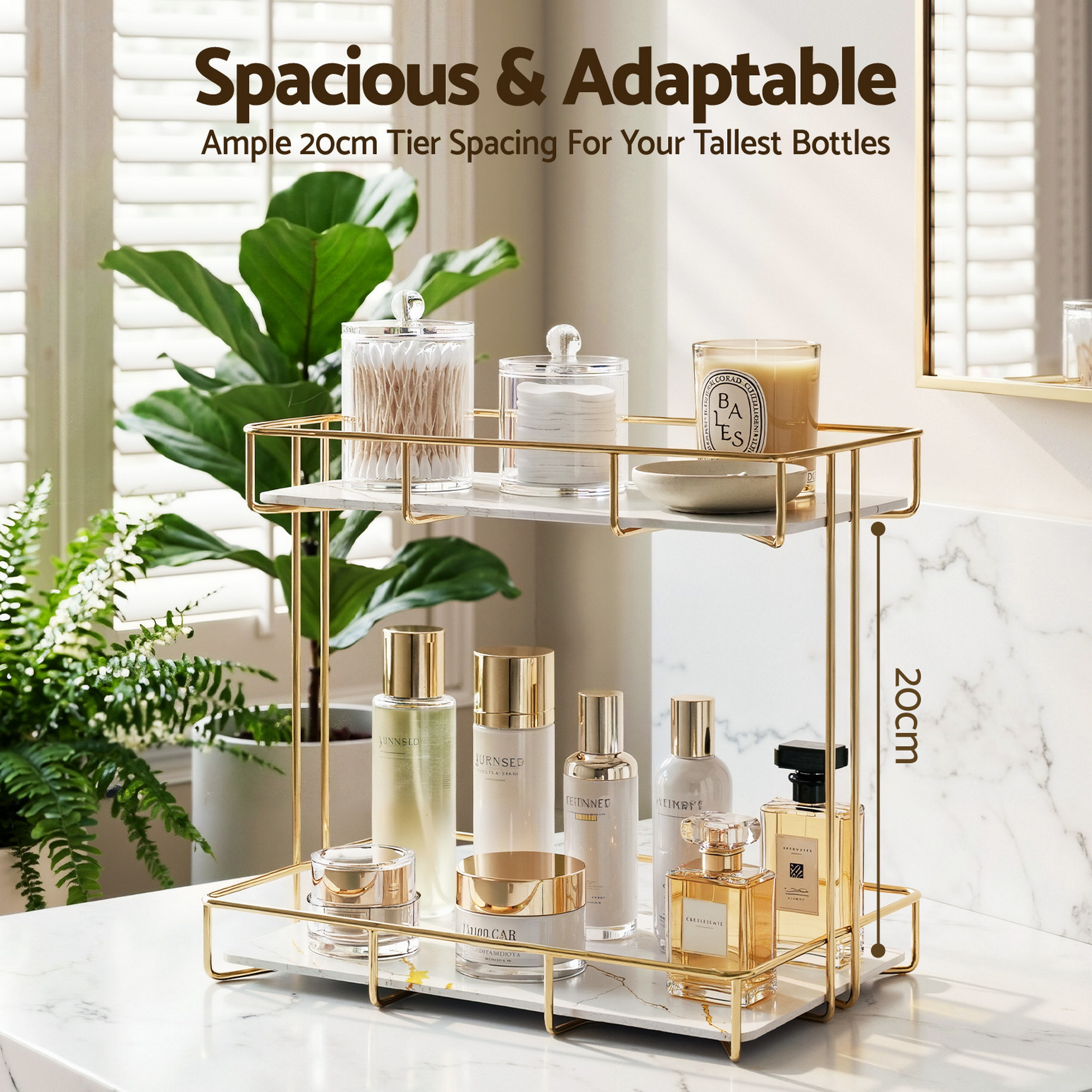 Artiss Bathroom Storage Rack 2 Tier Corner Organiser Gold Marble Look - Image 5