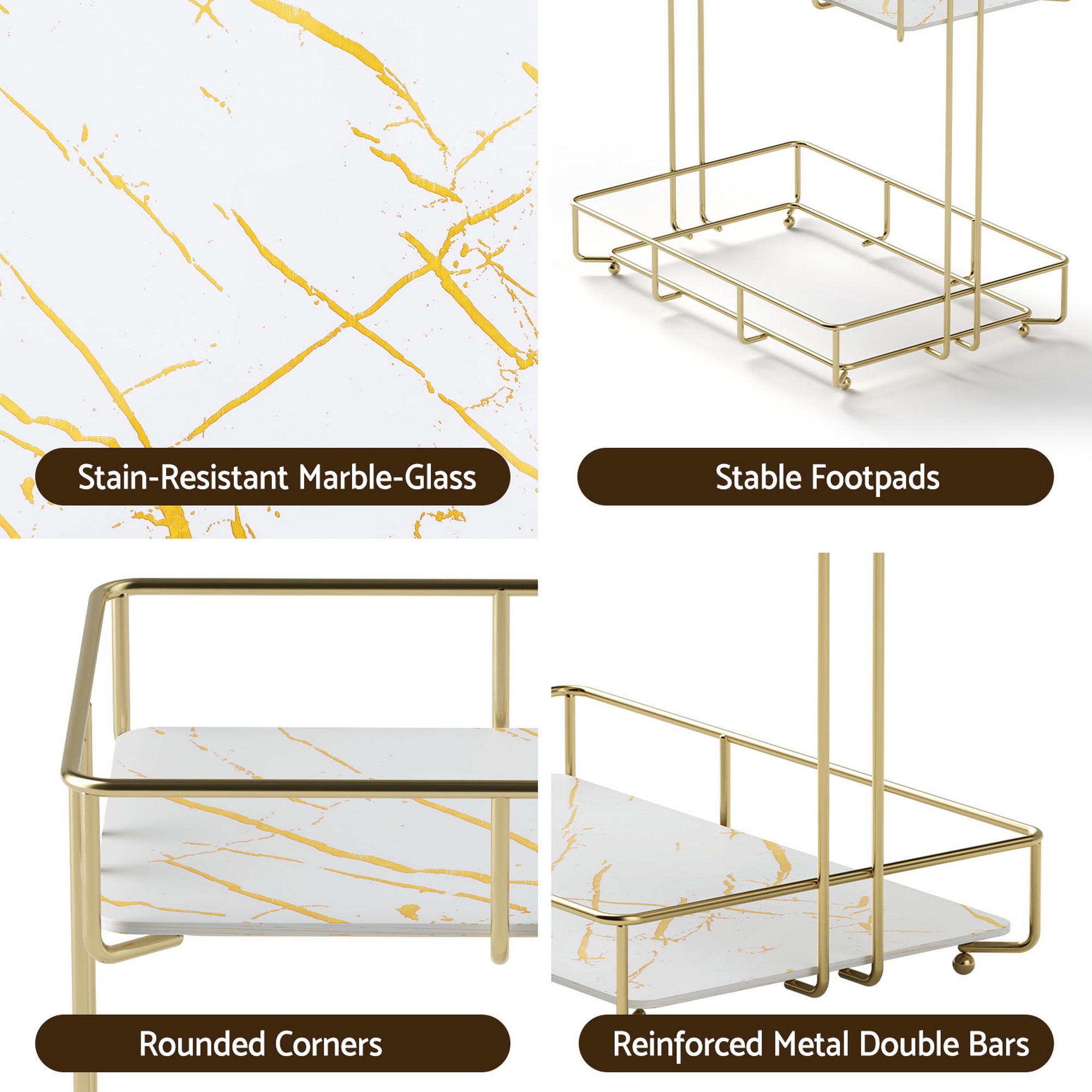 Artiss Bathroom Storage Rack 2 Tier Corner Organiser Gold Marble Look - Image 7