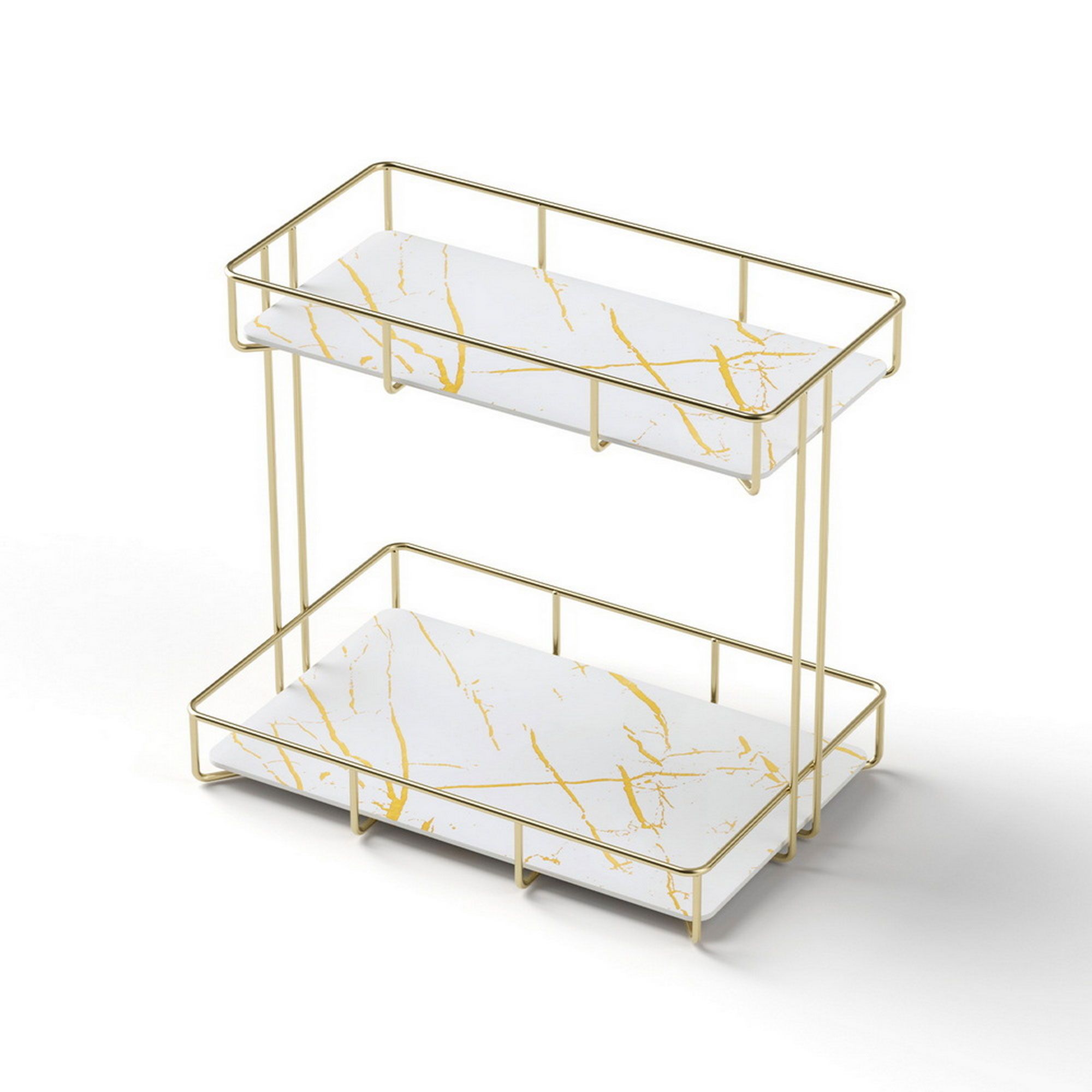Artiss 2X Bathroom Storage Rack 2 Tier Corner Organiser Gold Marble Look - Image 1