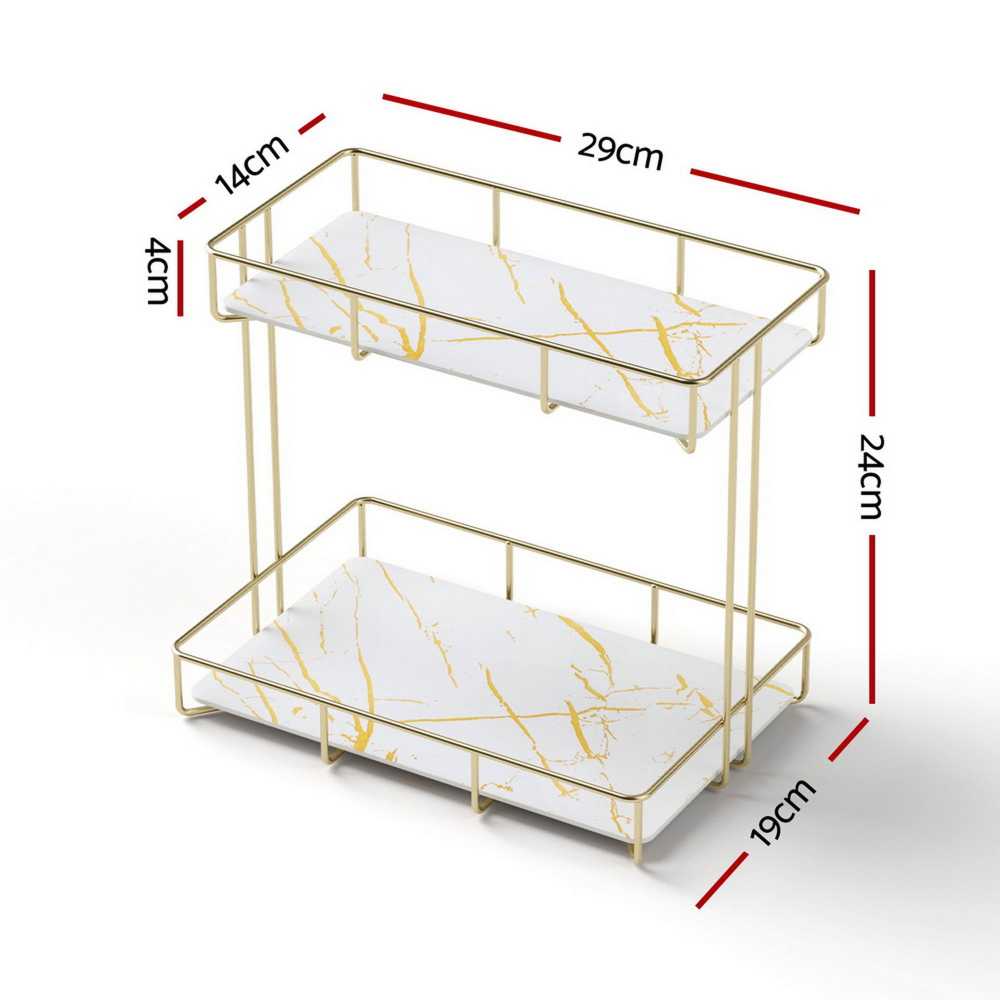 Artiss 2X Bathroom Storage Rack 2 Tier Corner Organiser Gold Marble Look - Image 2