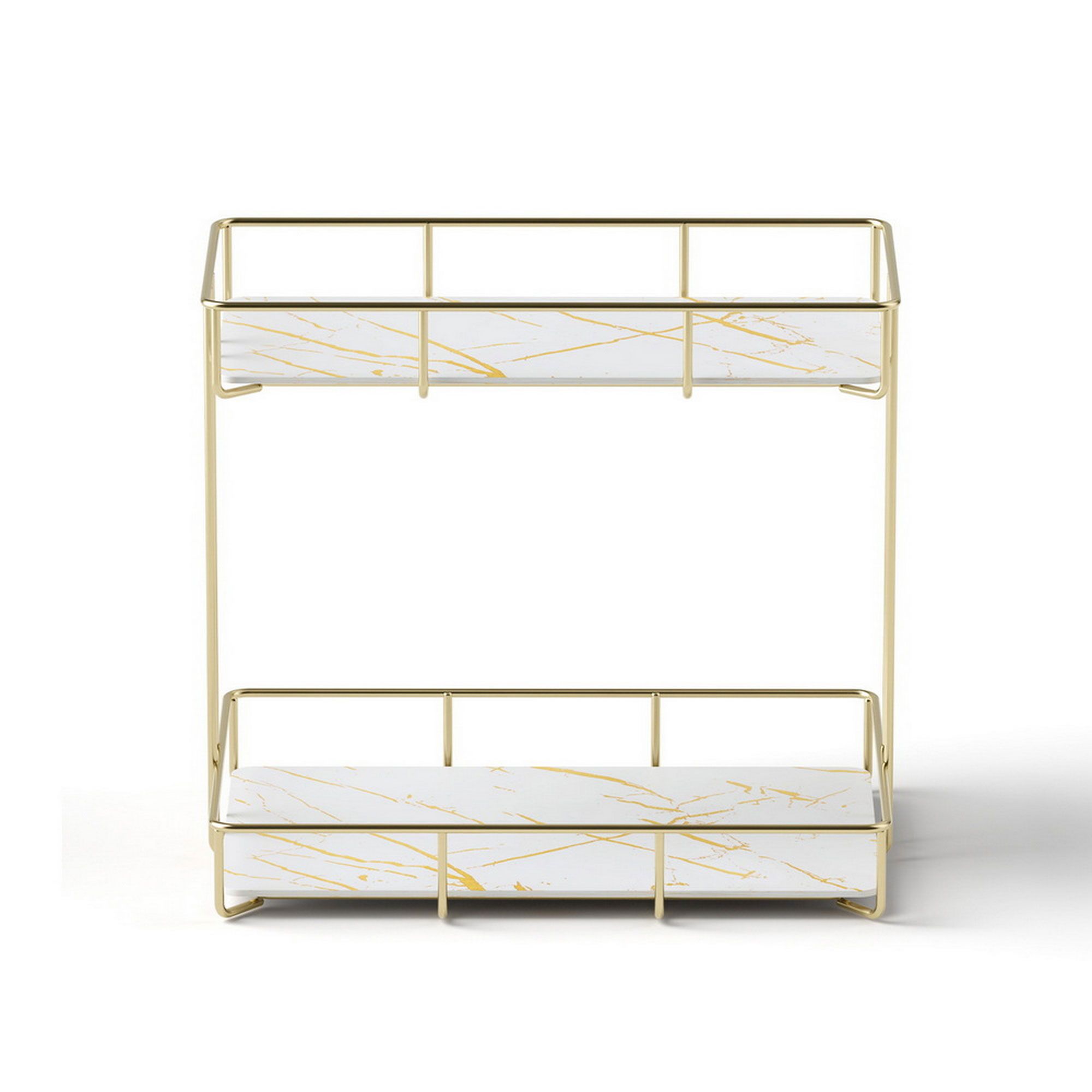 Artiss 2X Bathroom Storage Rack 2 Tier Corner Organiser Gold Marble Look - Image 3