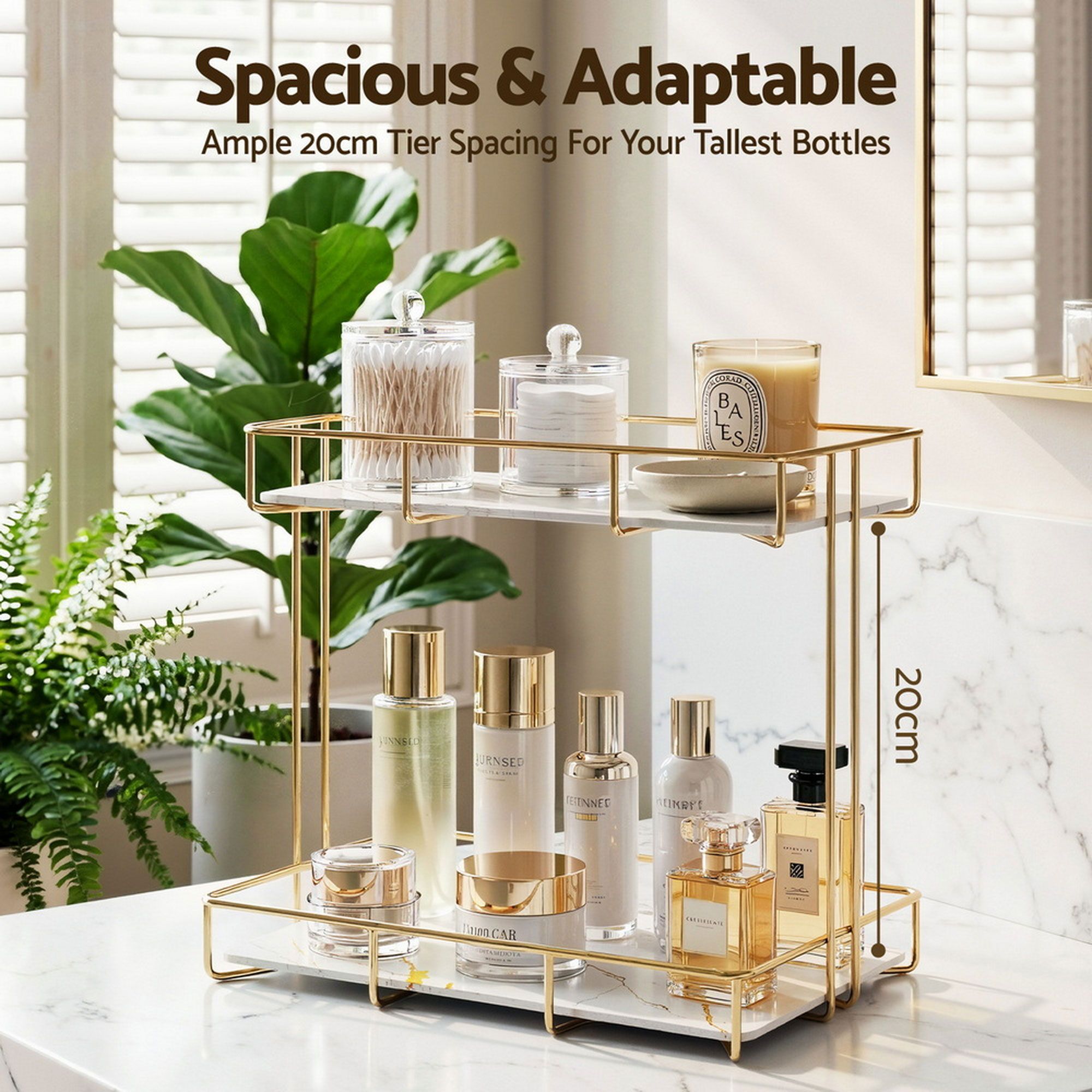 Artiss 2X Bathroom Storage Rack 2 Tier Corner Organiser Gold Marble Look - Image 5