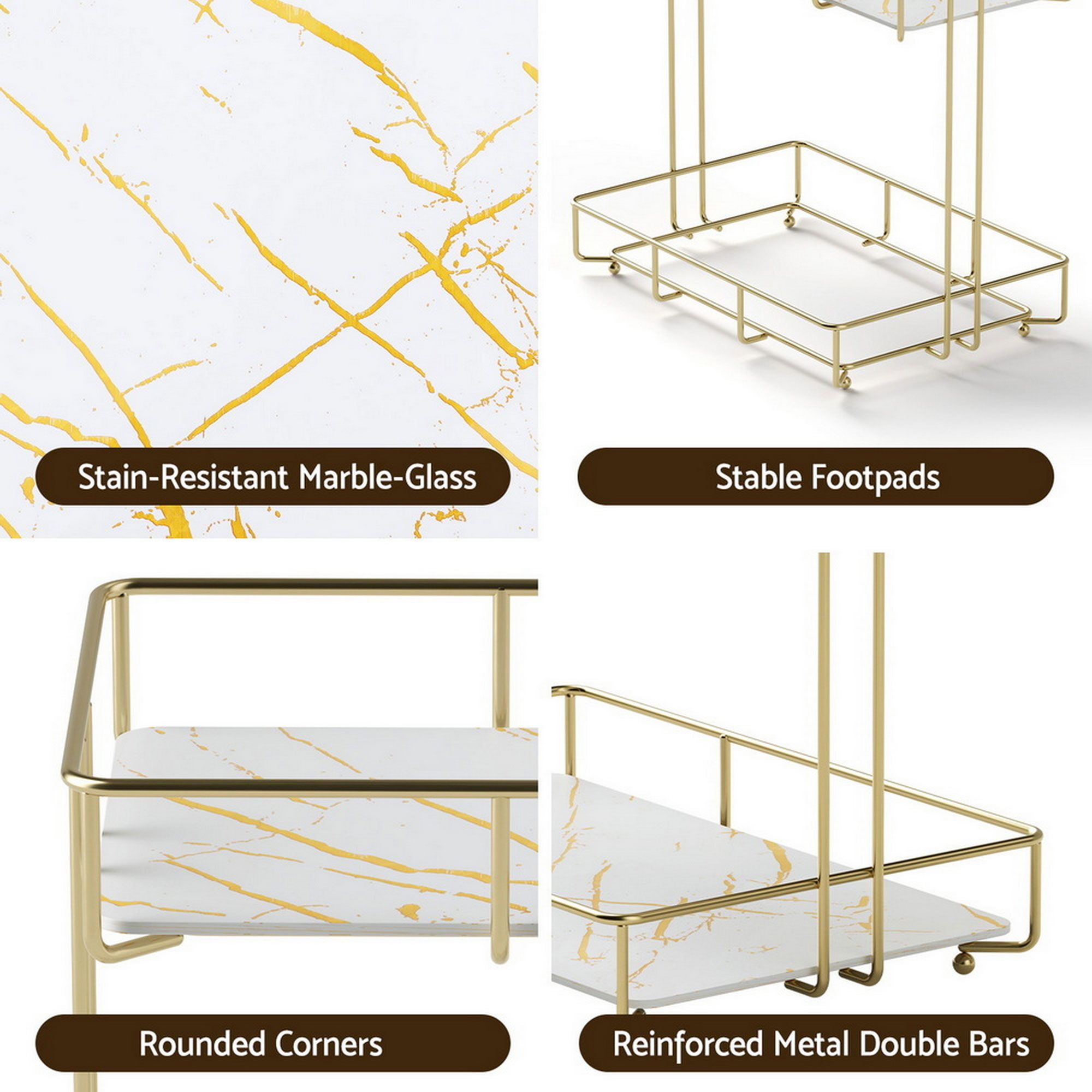 Artiss 2X Bathroom Storage Rack 2 Tier Corner Organiser Gold Marble Look - Image 7