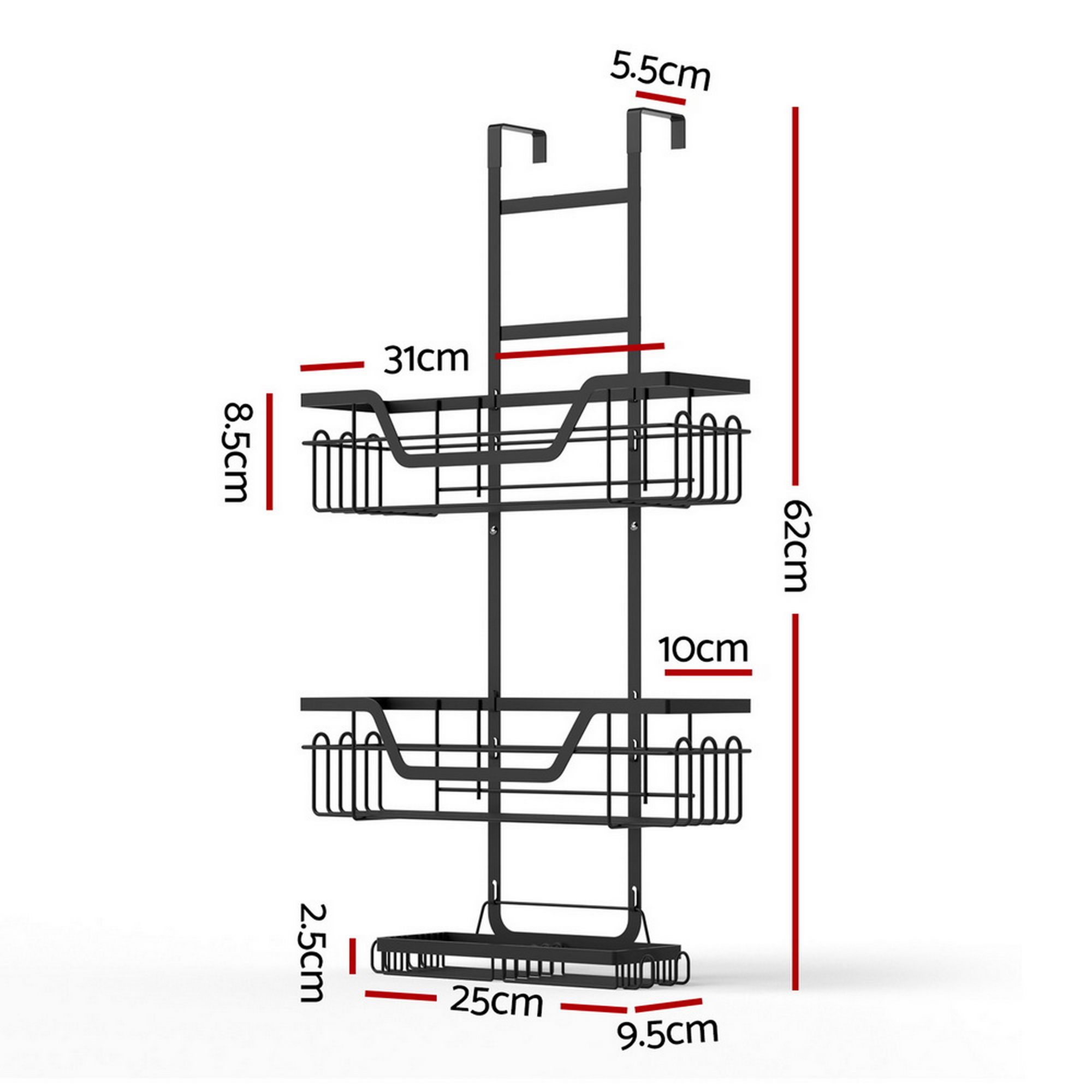 Artiss 2X 3 Tier Over The Door Shower Caddy Hanging Bathroom Storage Organizer - Image 2