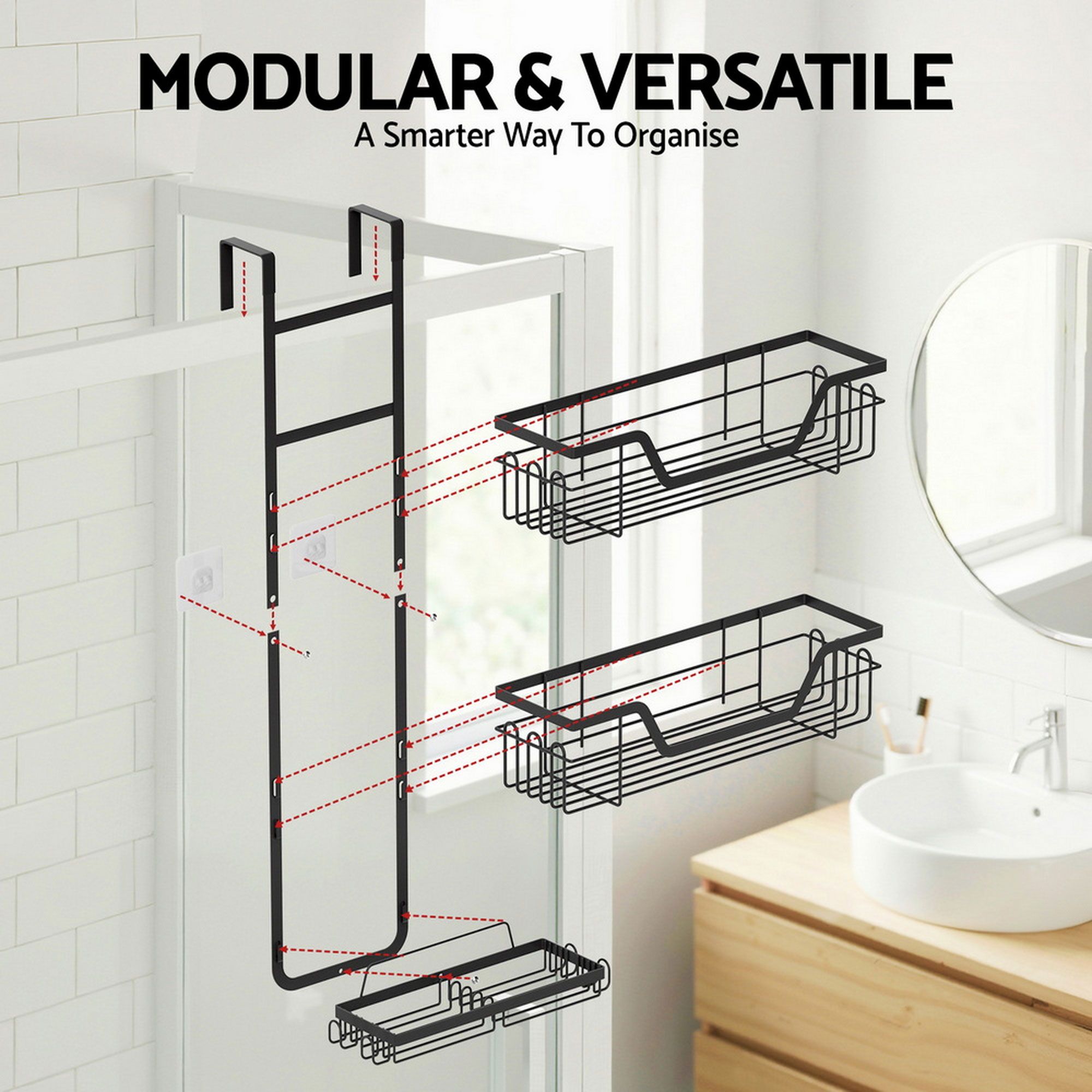 Artiss 2X 3 Tier Over The Door Shower Caddy Hanging Bathroom Storage Organizer - Image 8