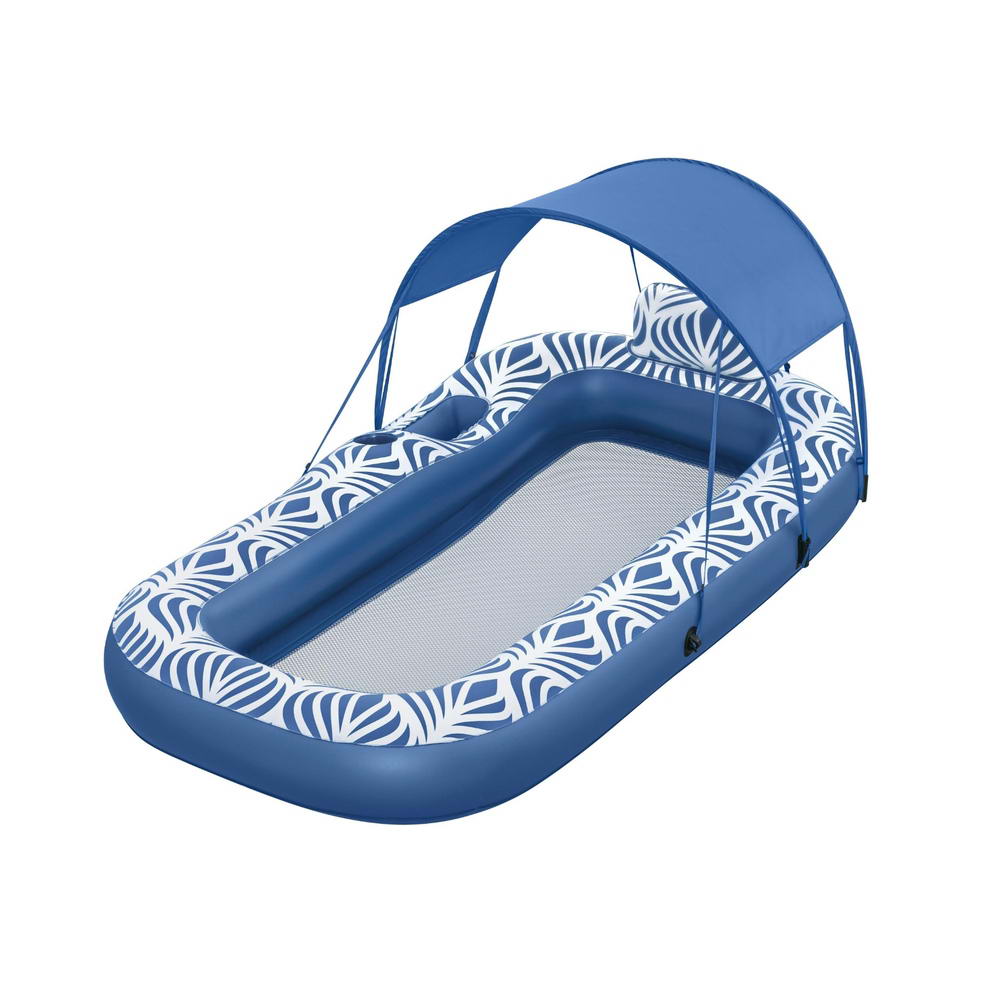 Bestway Inflatable Floating Float Lounger with Sunshade Canopy 1.98Mx1.12M Blue - Image 1