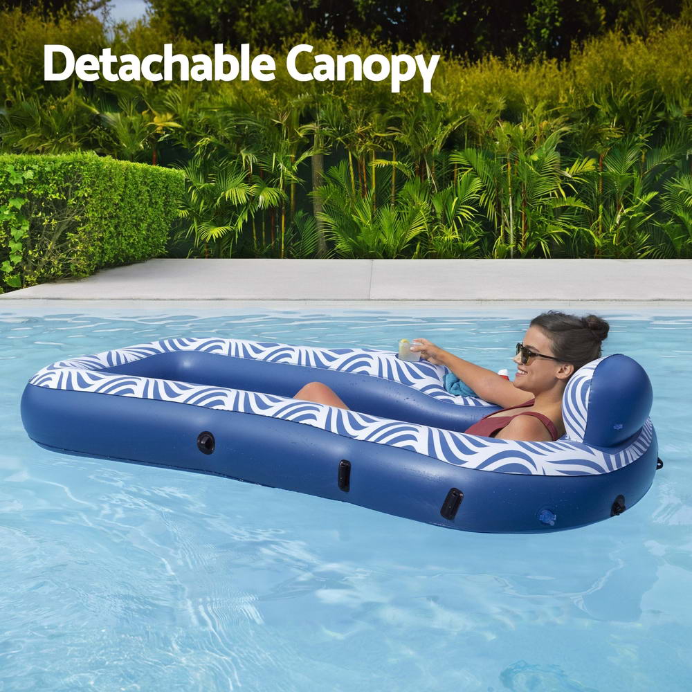 Bestway Inflatable Floating Float Lounger with Sunshade Canopy 1.98Mx1.12M Blue - Image 4
