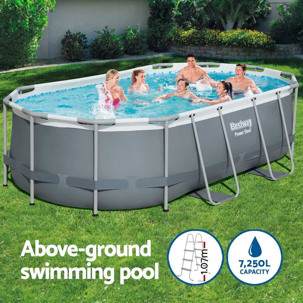 Bestway Swimming Pool 427x250x100cm Steel Frame Above Ground Pools Filter Pump Ladder 7250L - Image 4