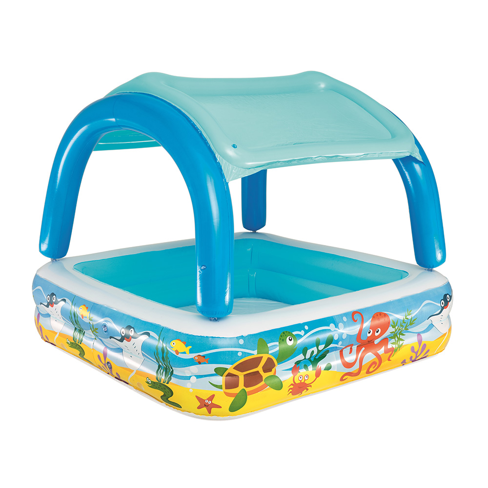 Bestway Kids Pool 140x140x114cm Inflatable Swimming w/ Canopy Play Pools 265L - Image 1