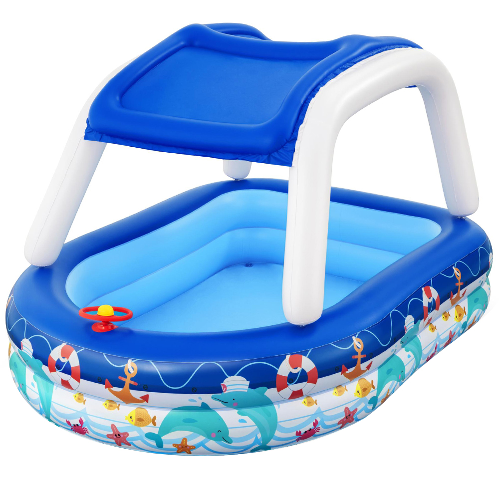 Bestway Kids Pool 213x155x132cm Inflatable Swimming w/ Canopy Play Pools 282L - Image 1